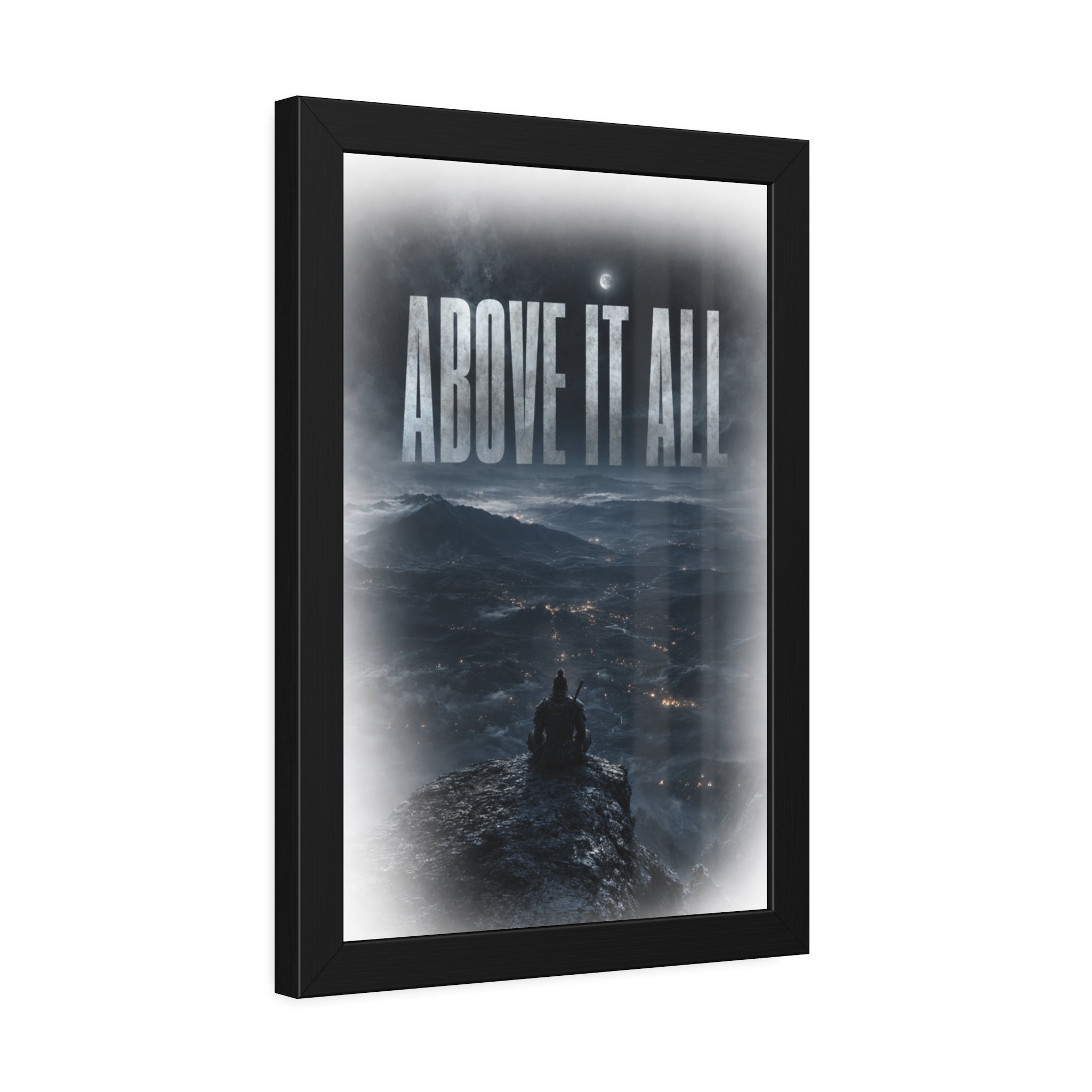 Above It All Framed Poster — Moody Mountain Nightscape Wall Art