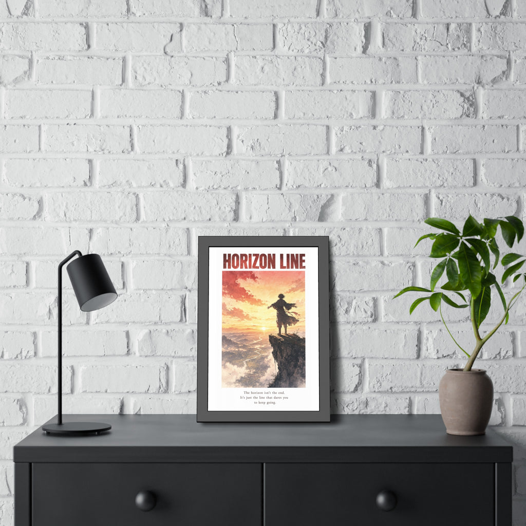 Horizon Line Framed Art Print — Inspirational Cliffside Sunset Poster