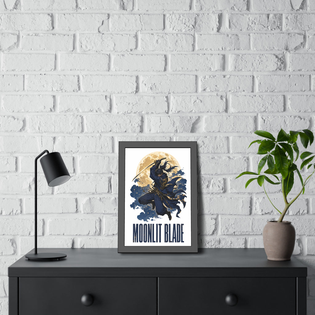 Moonlit Blade Framed Poster — Samurai Ninja Art Print