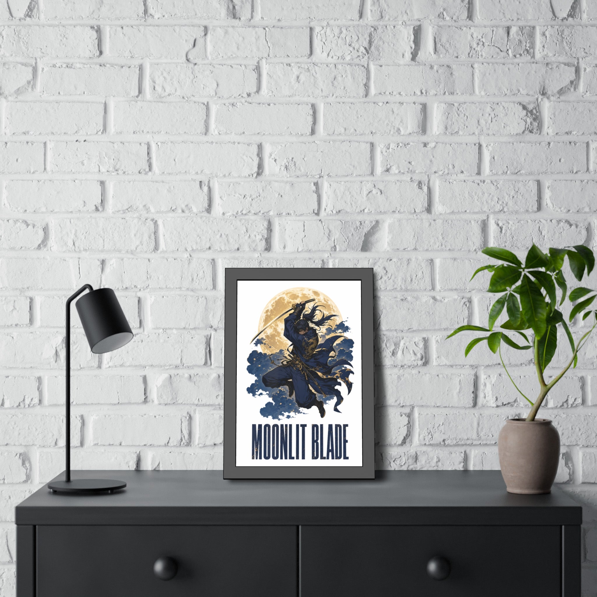 Moonlit Blade Framed Poster — Samurai Ninja Art Print