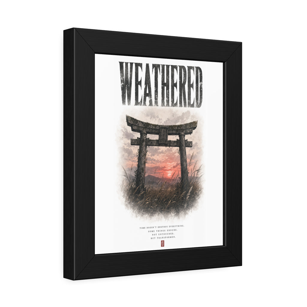 Weathered  Framed Poster — Japanese Shrine Sunset Wall Art