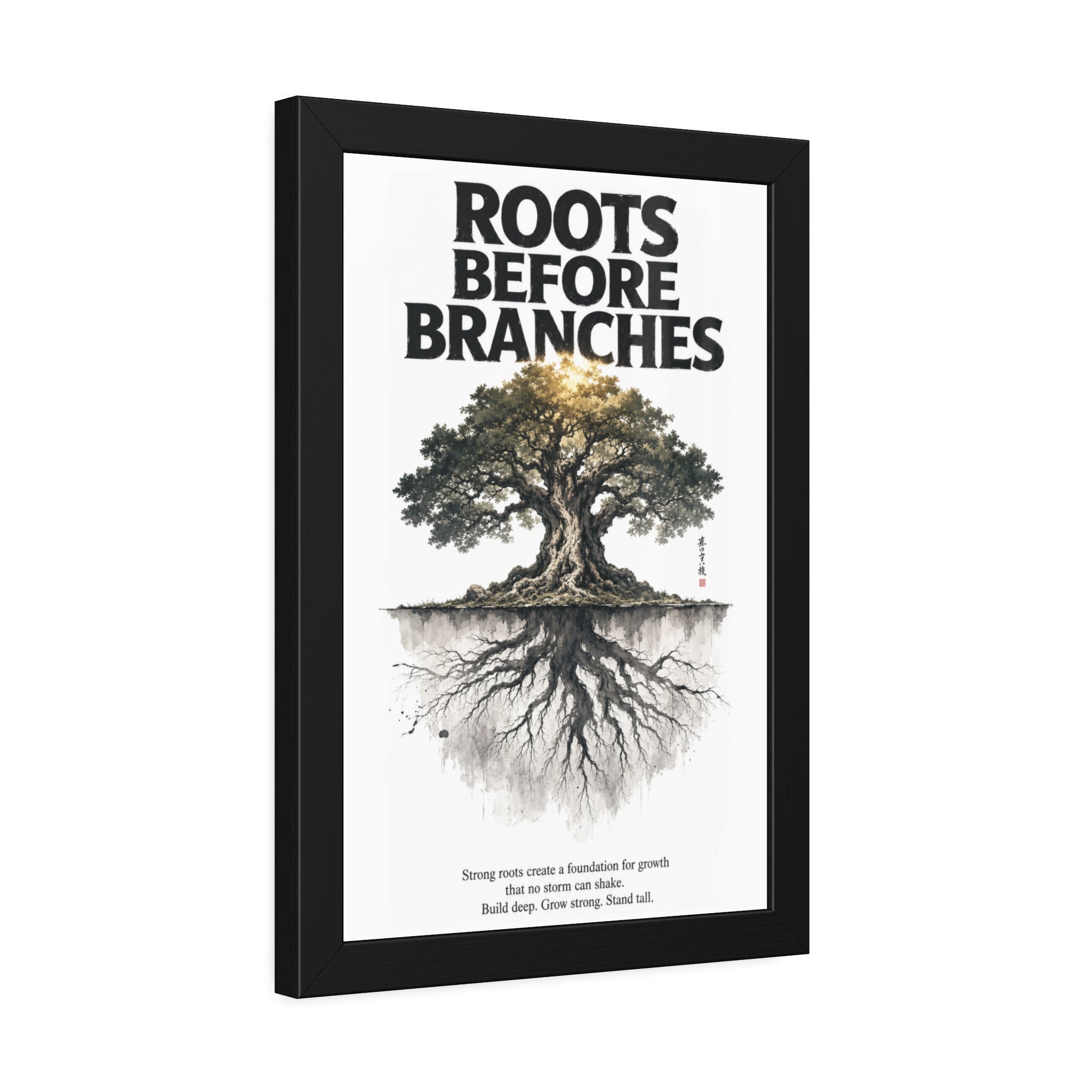 Framed Poster — "Roots Before Branches" Floral Tree Wall Art