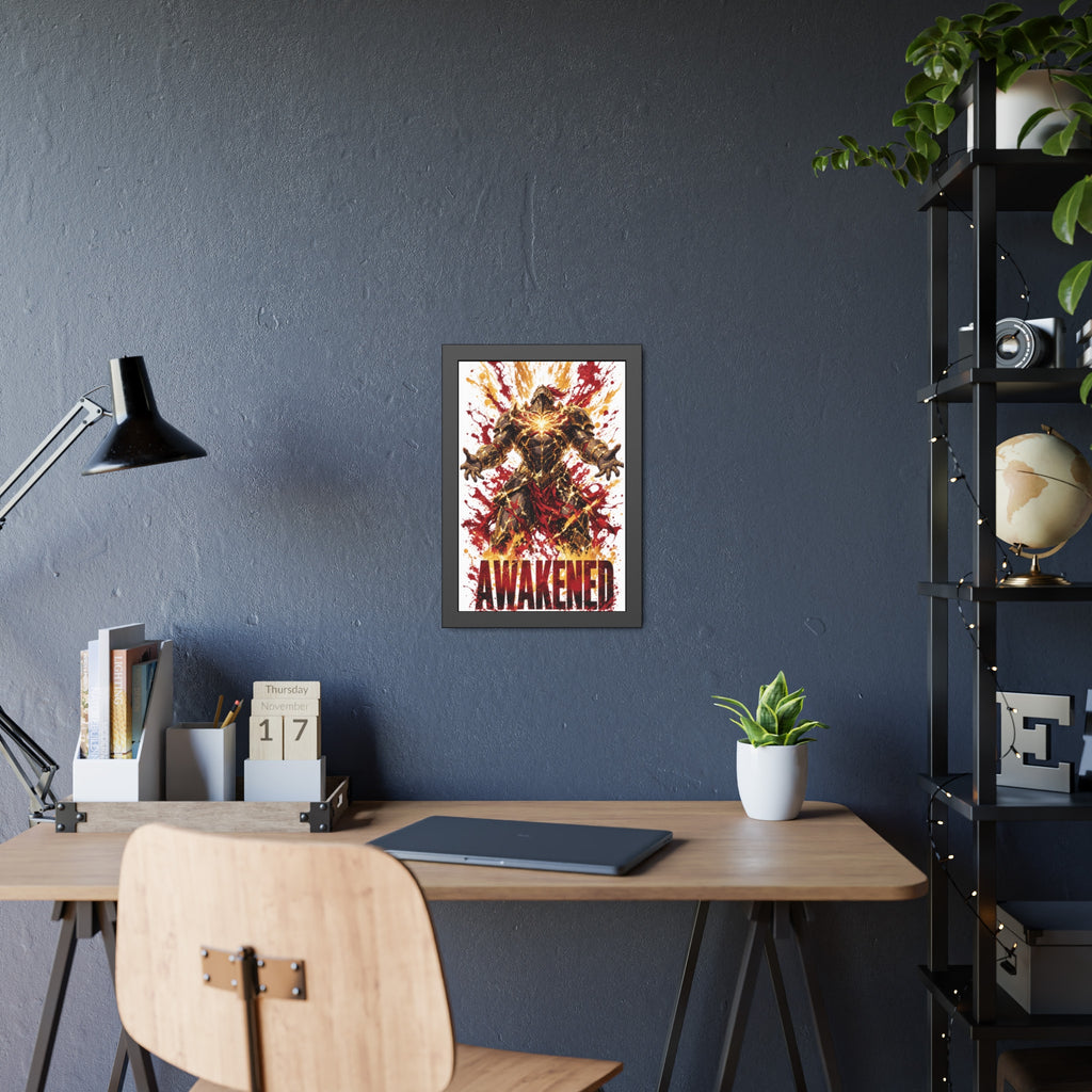 Awakened Fantasy Art Framed Poster — Fiery Hero Wall Print