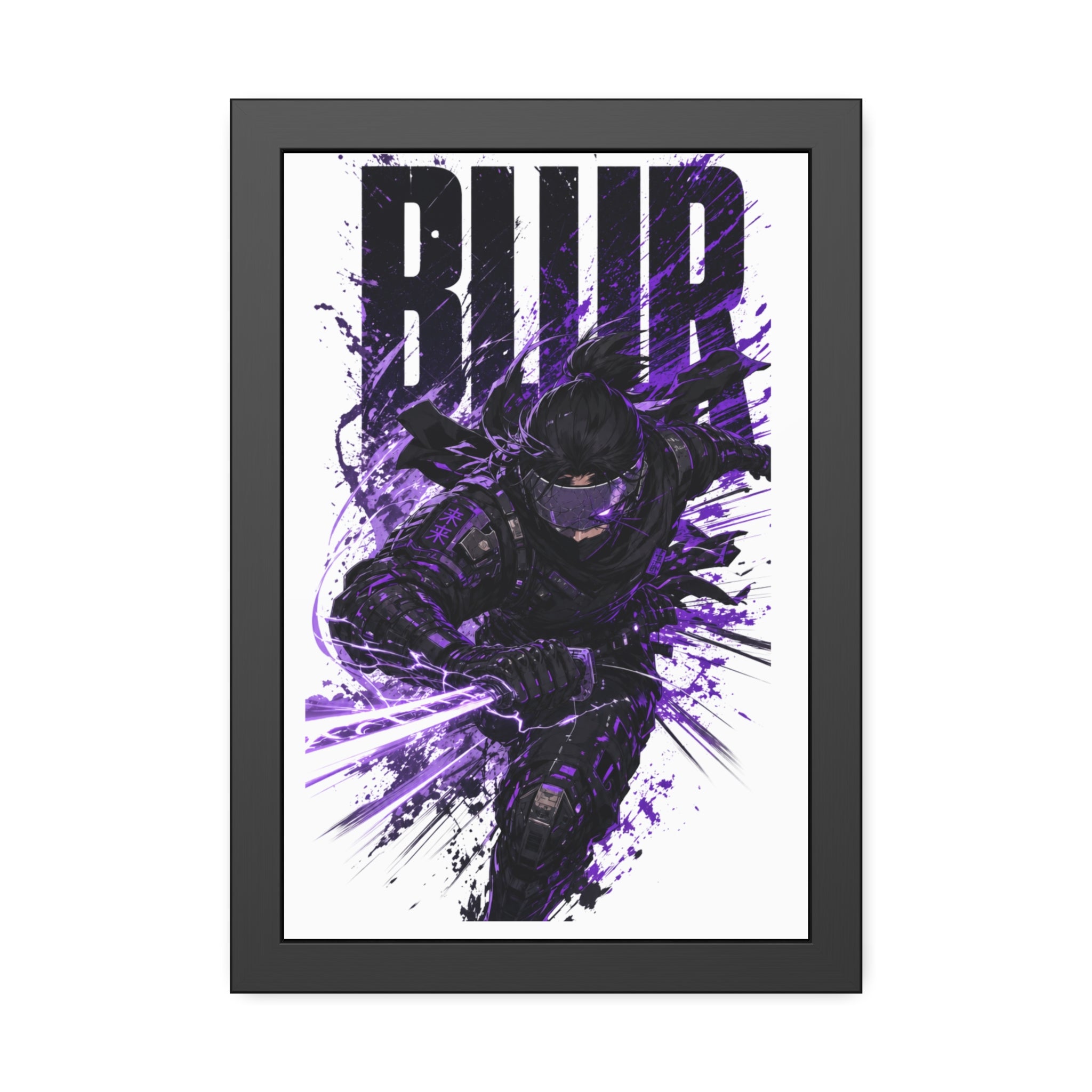Blur Ninja Framed Poster — Dynamic Purple Action Art Print