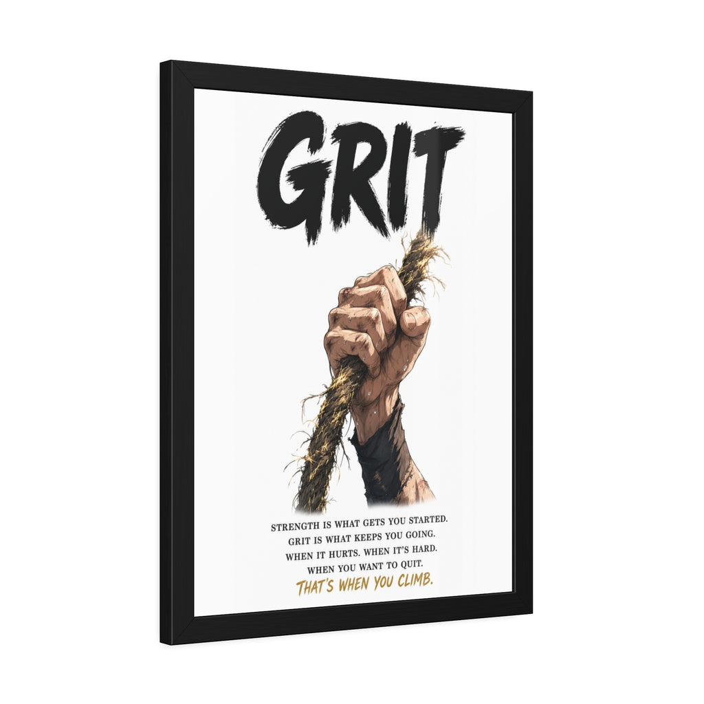 Grit Motivational Framed Poster — Inspirational Climbing Wall Art