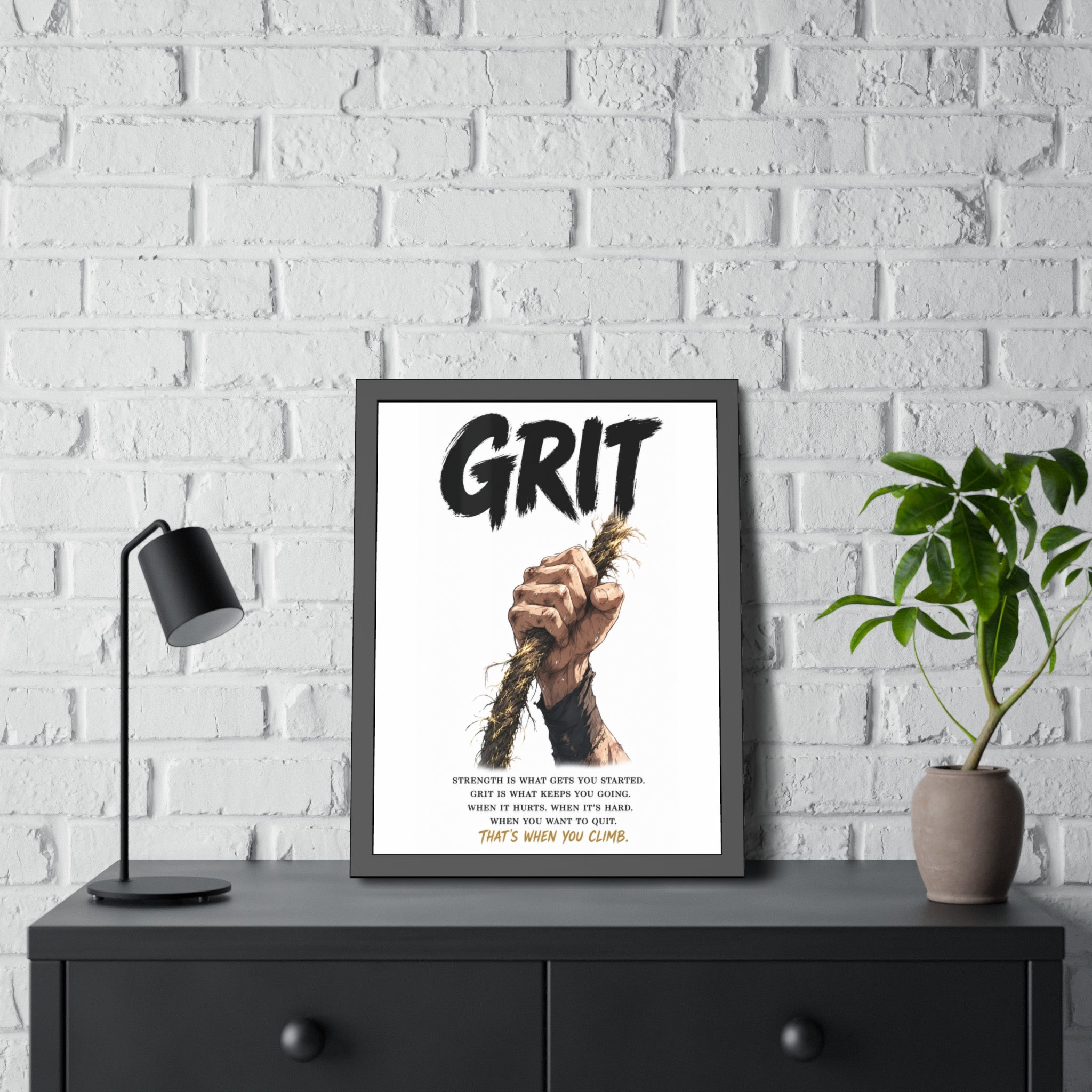 Grit Motivational Framed Poster — Inspirational Climbing Wall Art