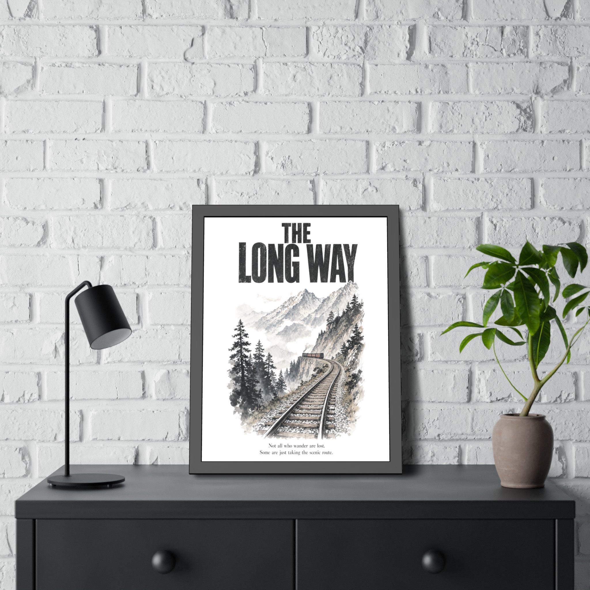 Framed Poster - "The Long Way" Mountain Train Scenic Wall Art