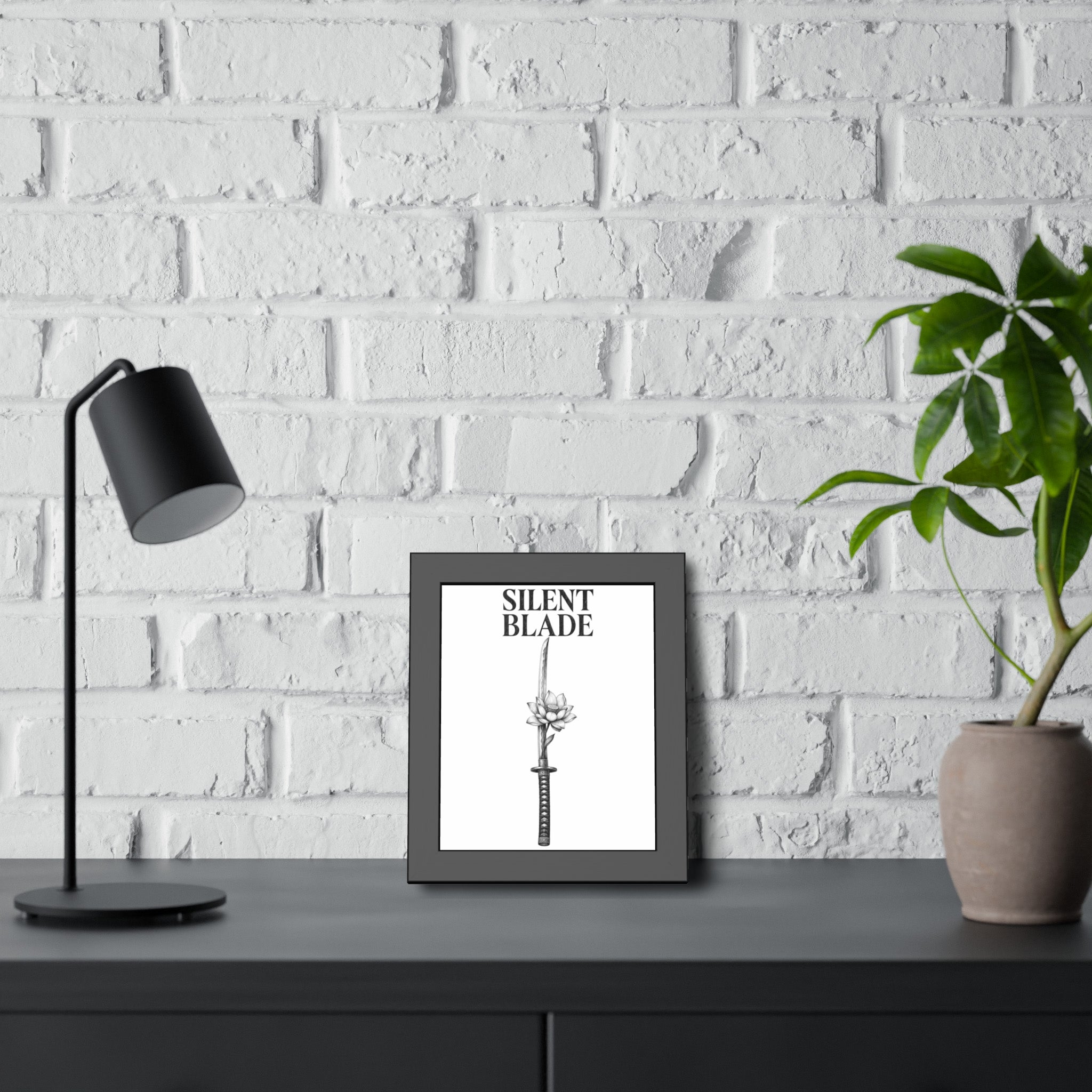 Silent Blade Framed Poster — Minimalist Samurai Sword Art Print