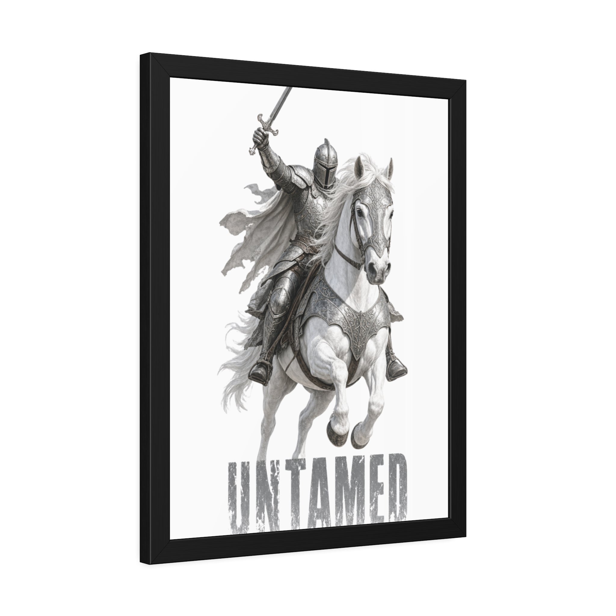 Untamed Knight Horse Framed Poster — Medieval Warrior Wall Art