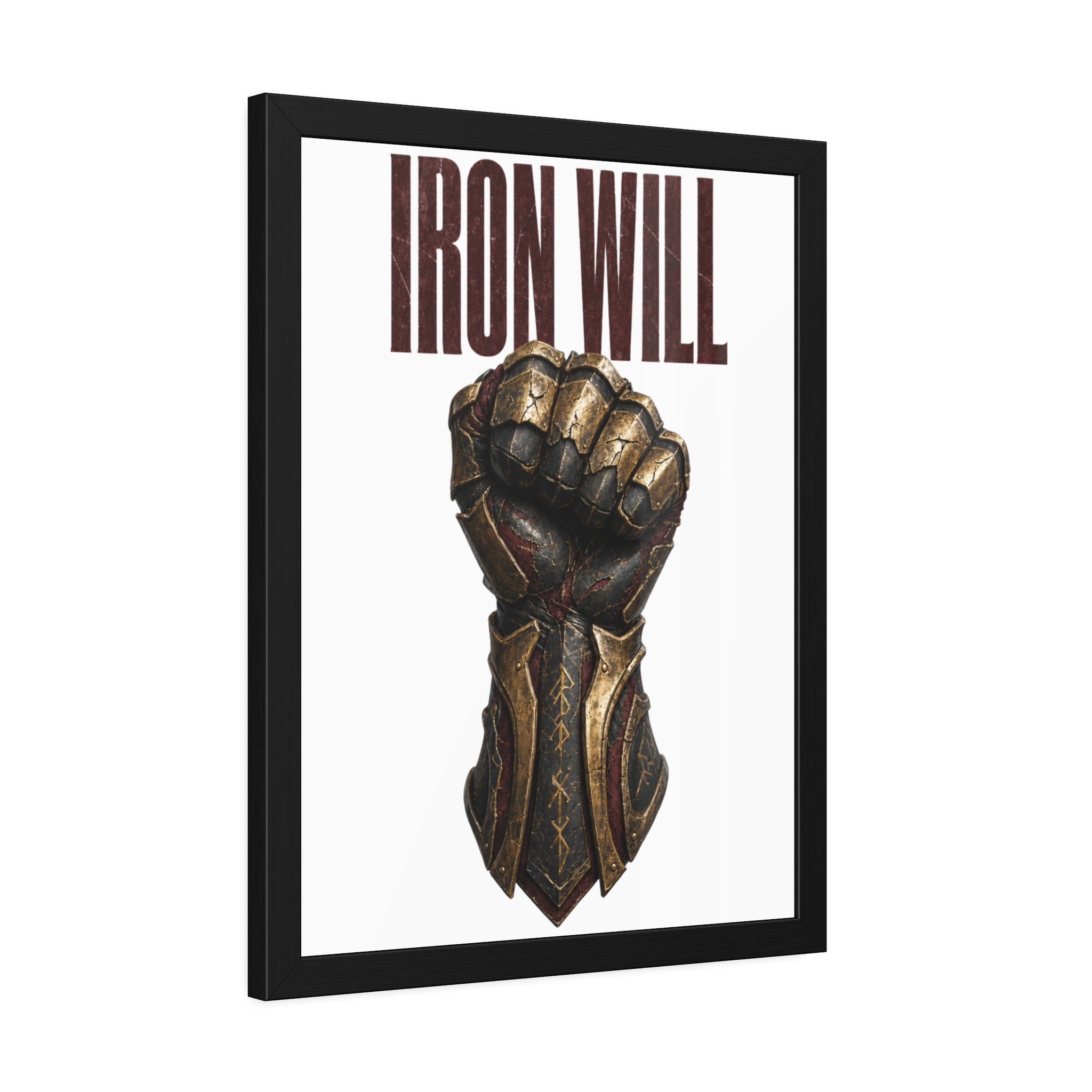 Iron Will Framed Poster — Fist Gauntlet Motivational Wall Art
