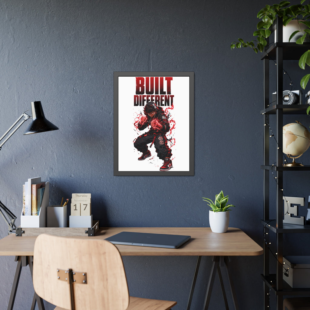 Built Different Framed Poster — Anime Streetwear Motivational Wall Art