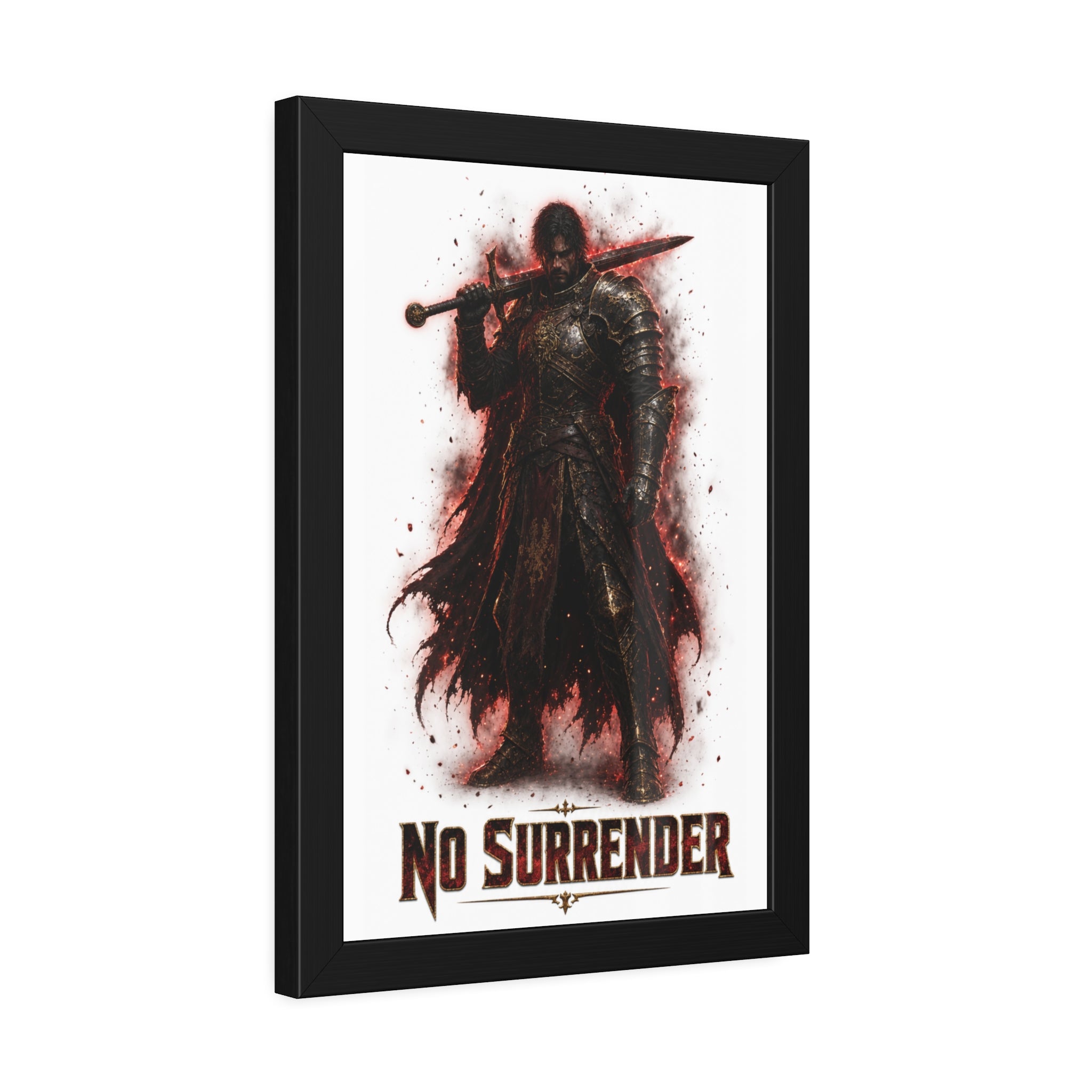 No Surrender Knight Framed Poster — Dark Fantasy Armor Wall Art