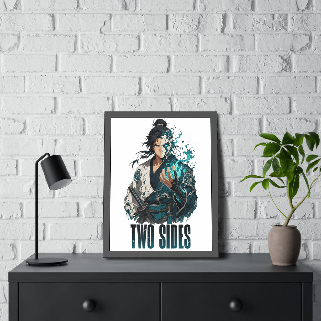 Two Sides Samurai Framed Art Print — Duality Warrior Poster
