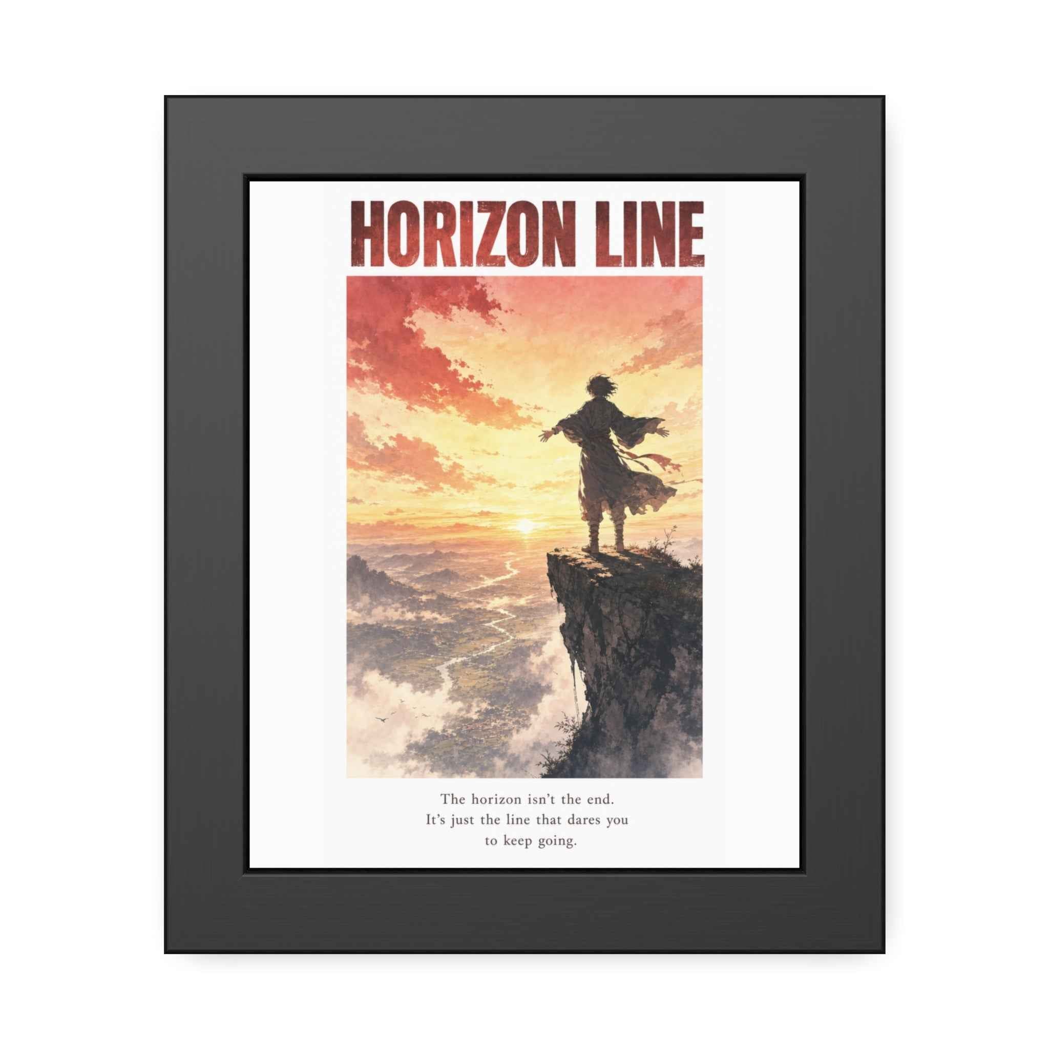Horizon Line Framed Art Print — Inspirational Cliffside Sunset Poster
