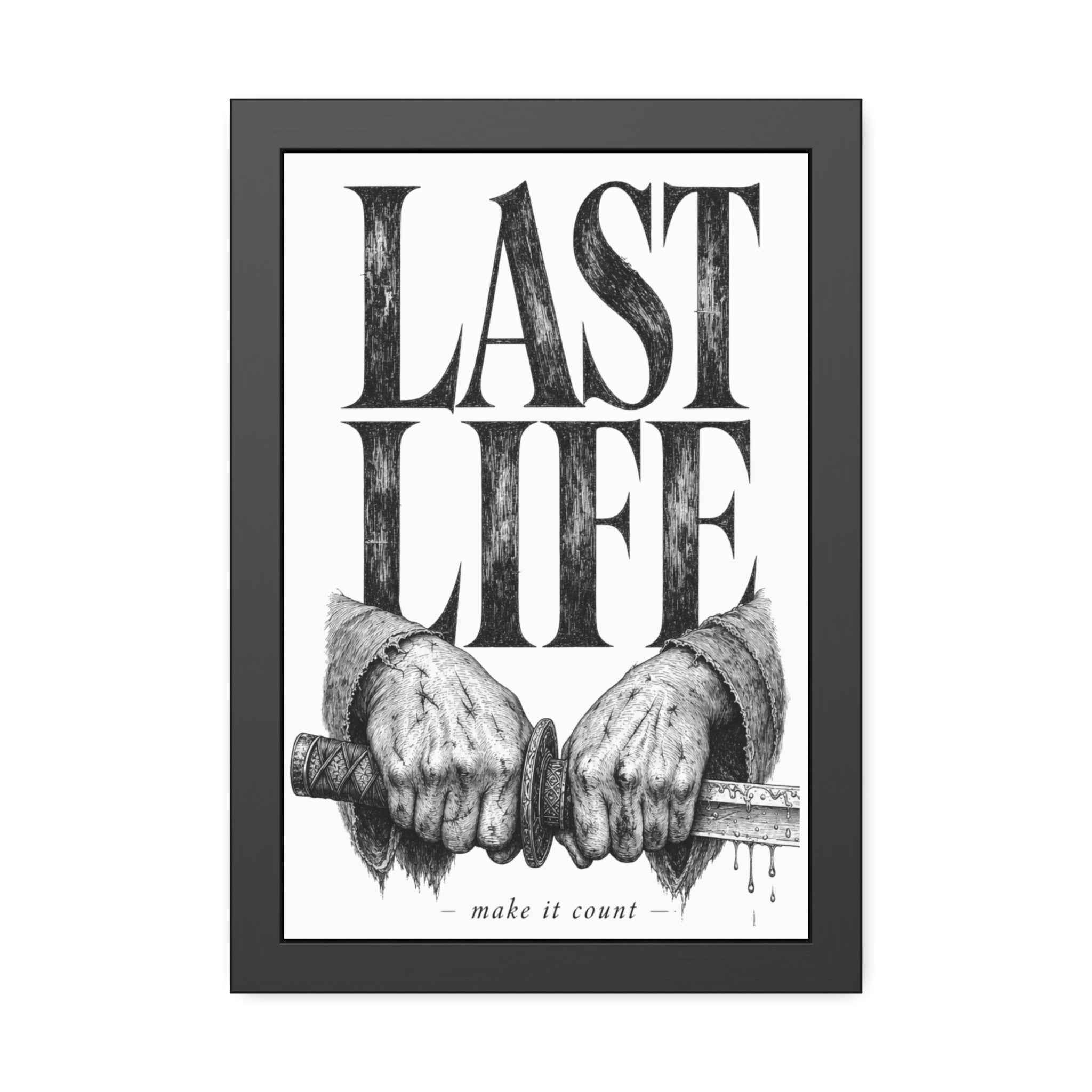 Framed Poster – "Last Life" Black & White Illustrated Art Print
