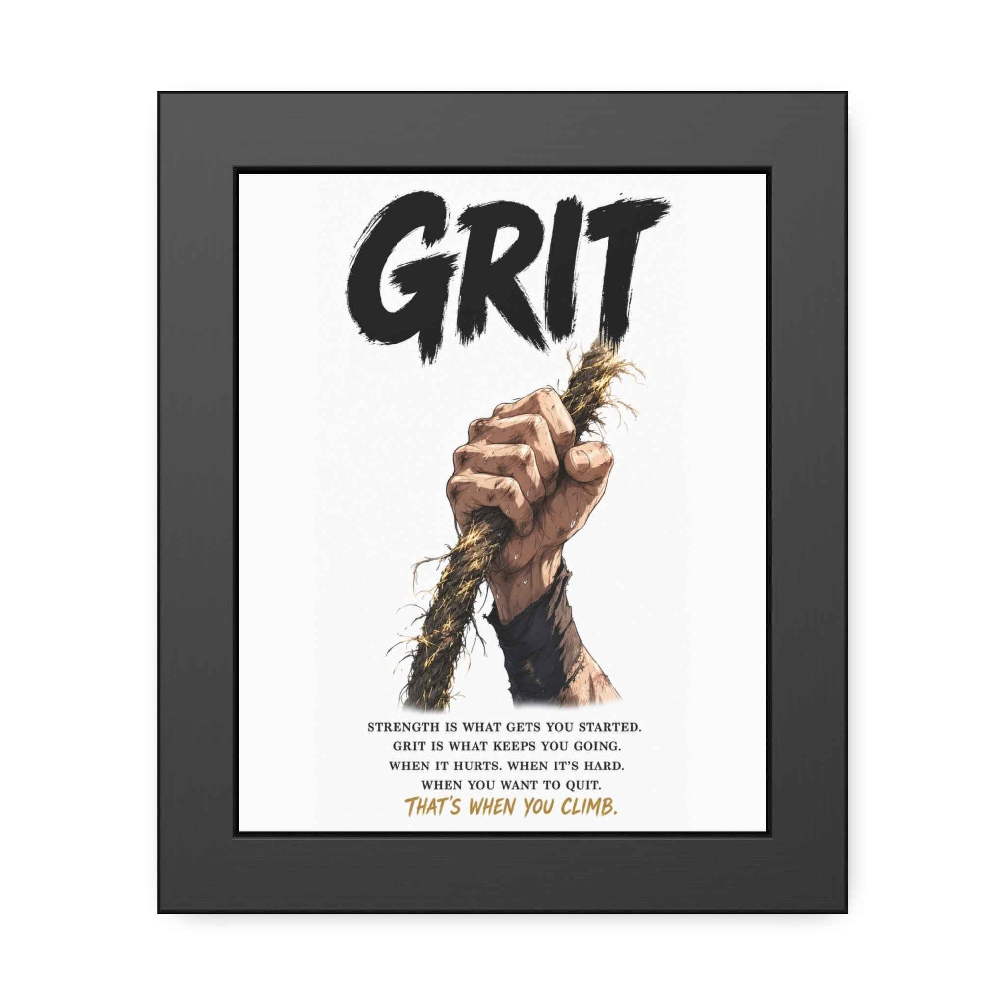 Grit Motivational Framed Poster — Inspirational Climbing Wall Art