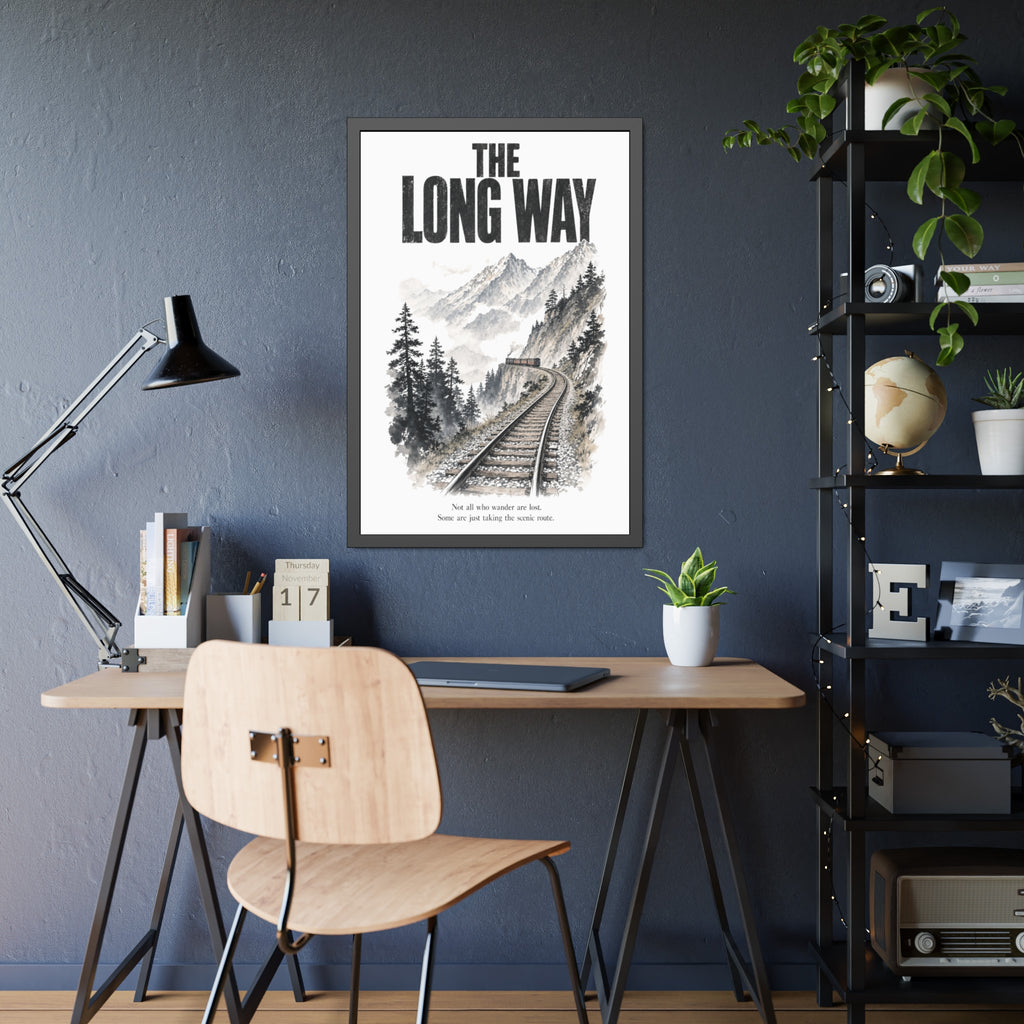 Framed Poster - "The Long Way" Mountain Train Scenic Wall Art