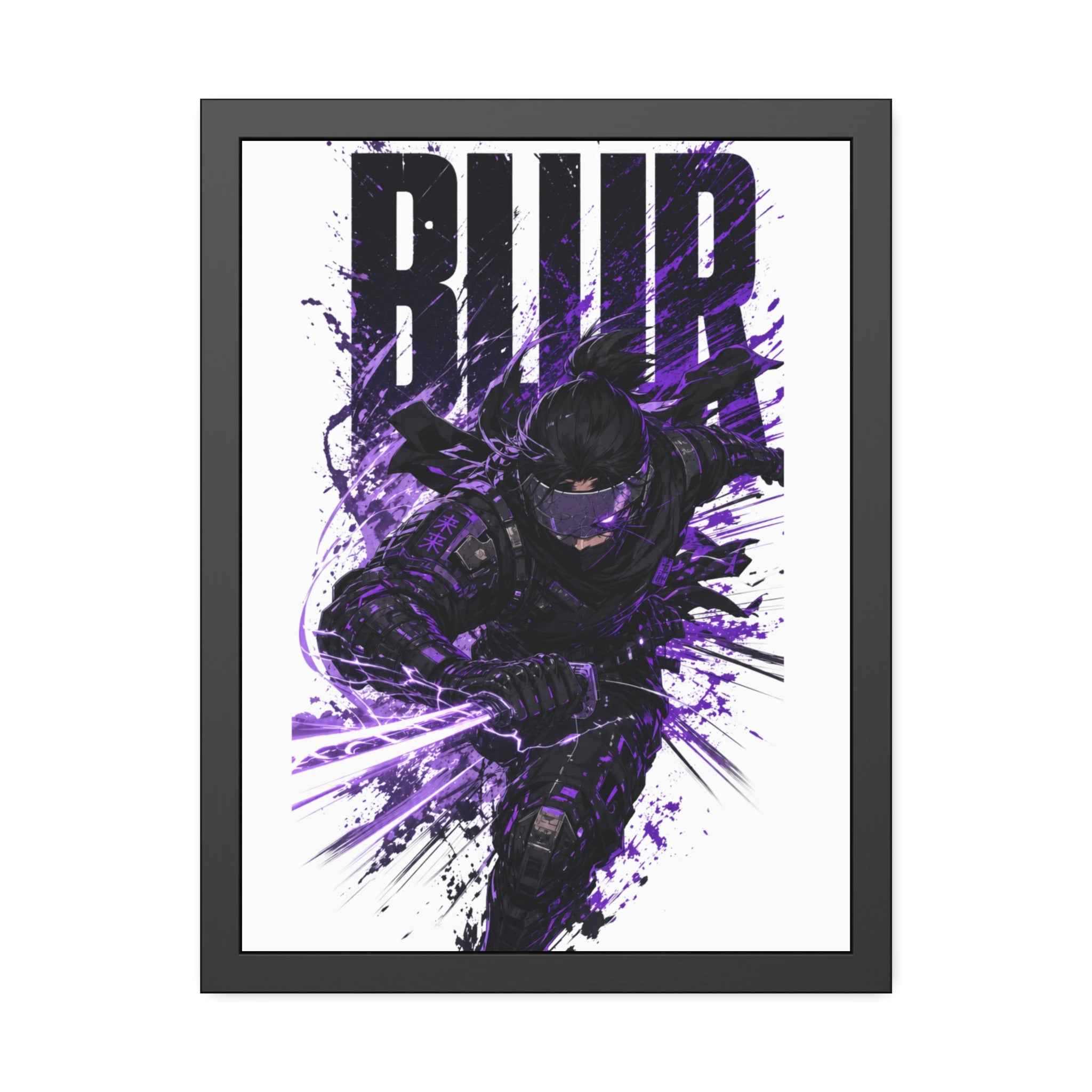 Blur Ninja Framed Poster — Purple Action Art Print