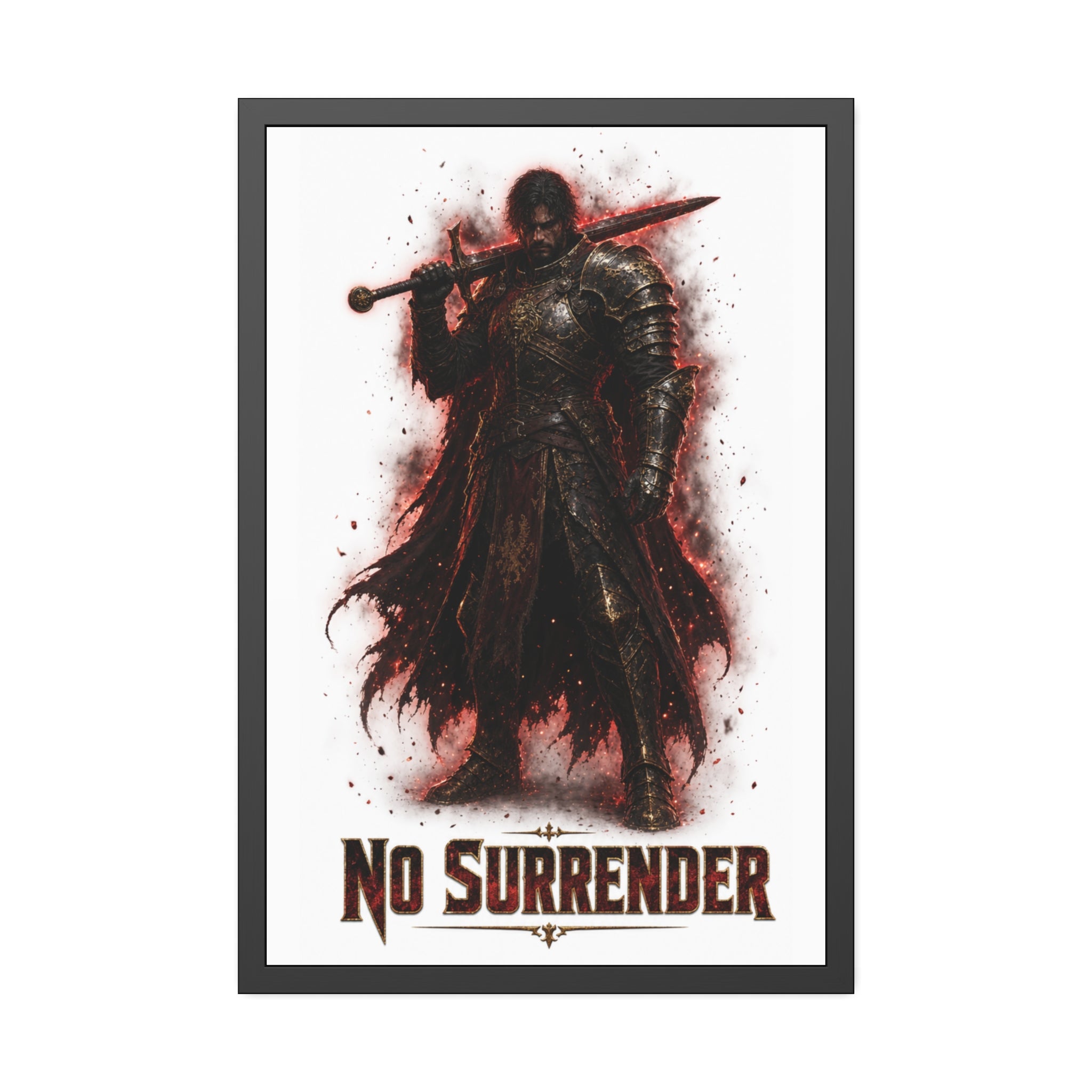 No Surrender Knight Framed Poster — Dark Fantasy Armor Wall Art