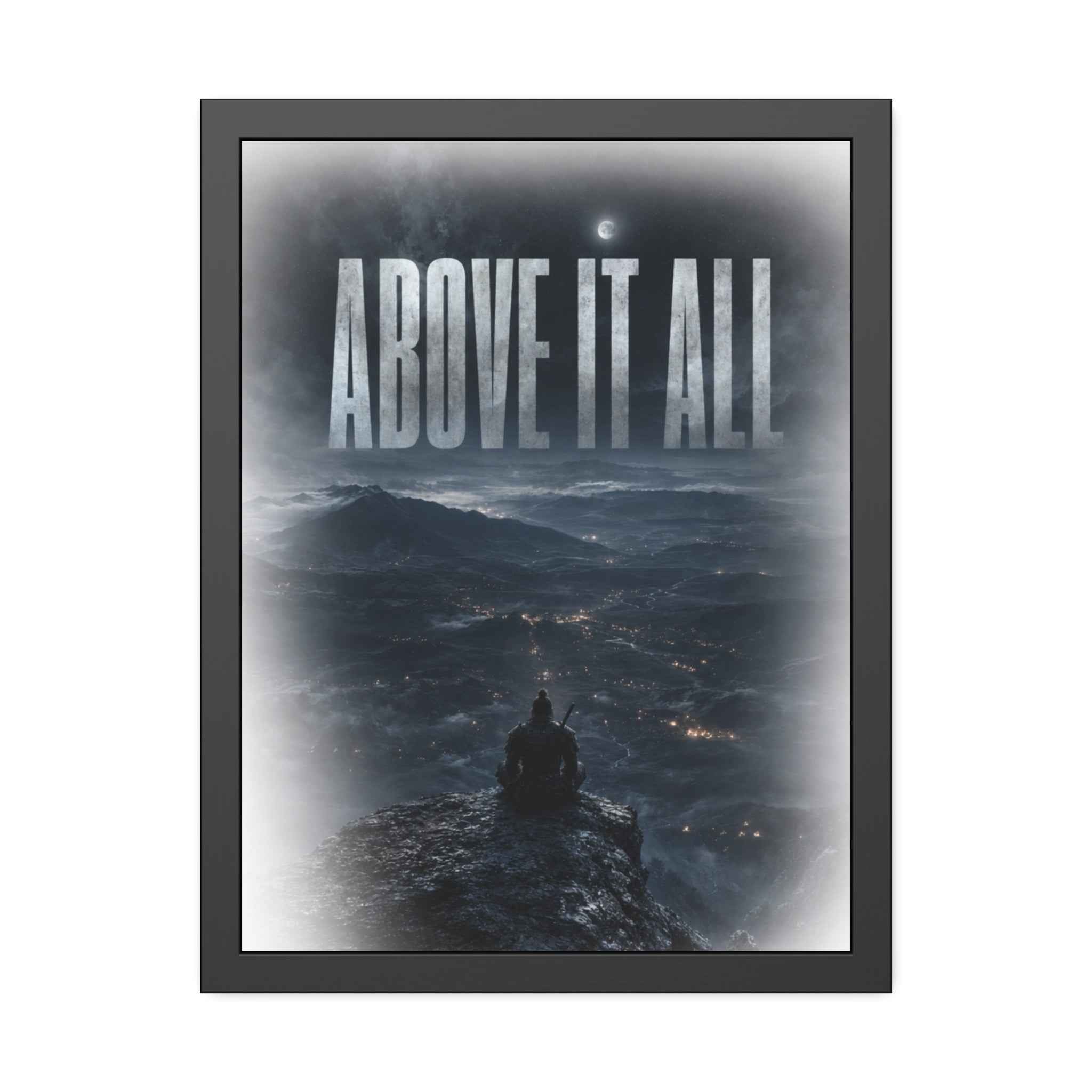 Above It All Framed Poster — Moody Mountain Nightscape Wall Art