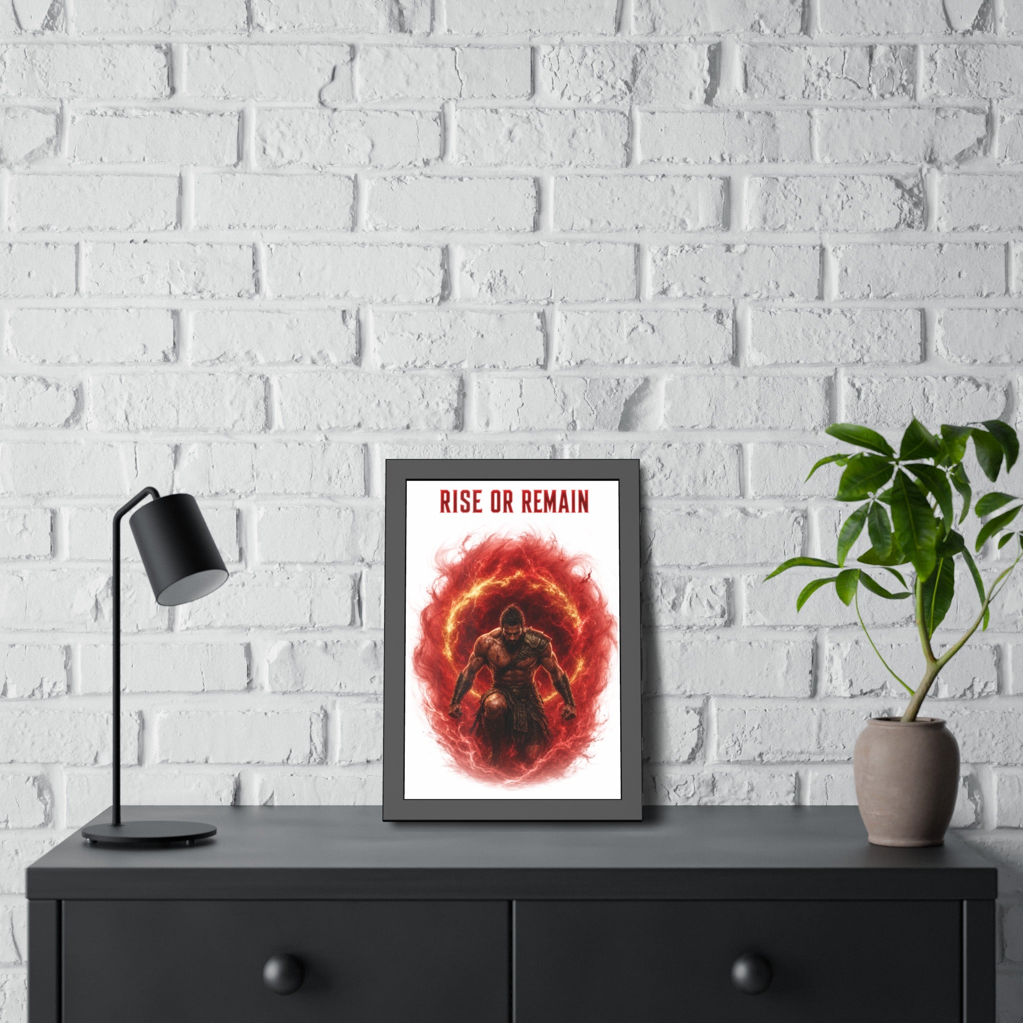 Framed Poster — "Rise or Remain" Spartan Warrior Wall Art