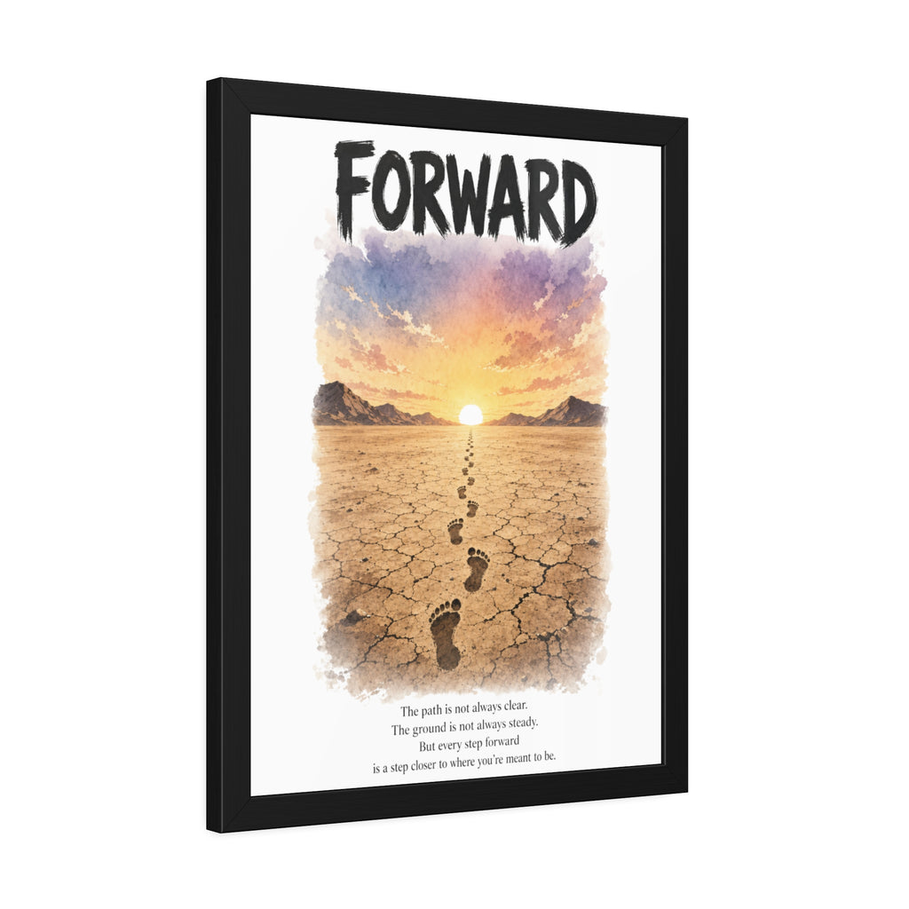 Framed Poster - 'Forward' Motivational Desert Sunrise Wall Art with Inspirational Quote