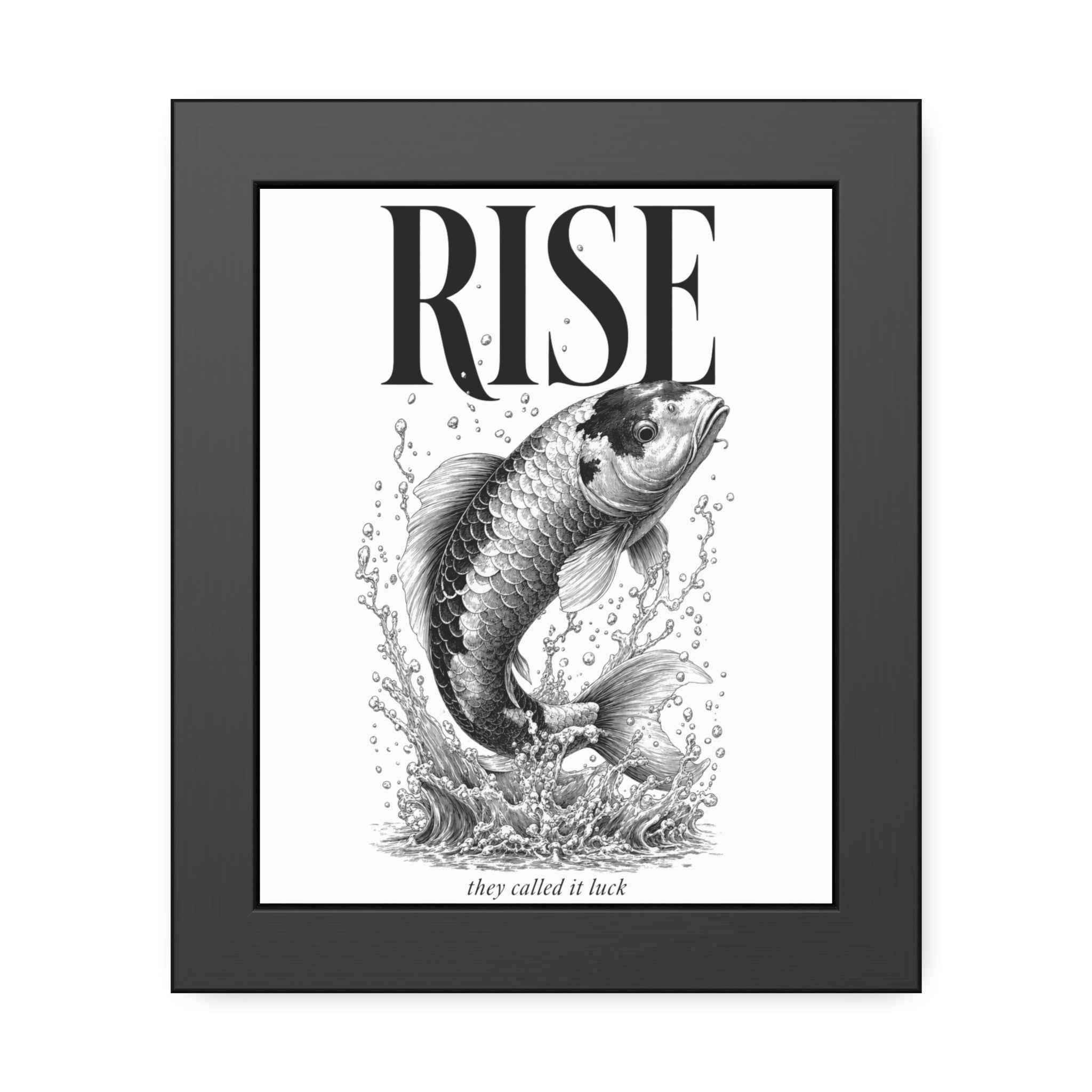 Rise Koi Fish Framed Art Print — Motivational Black & White Poster
