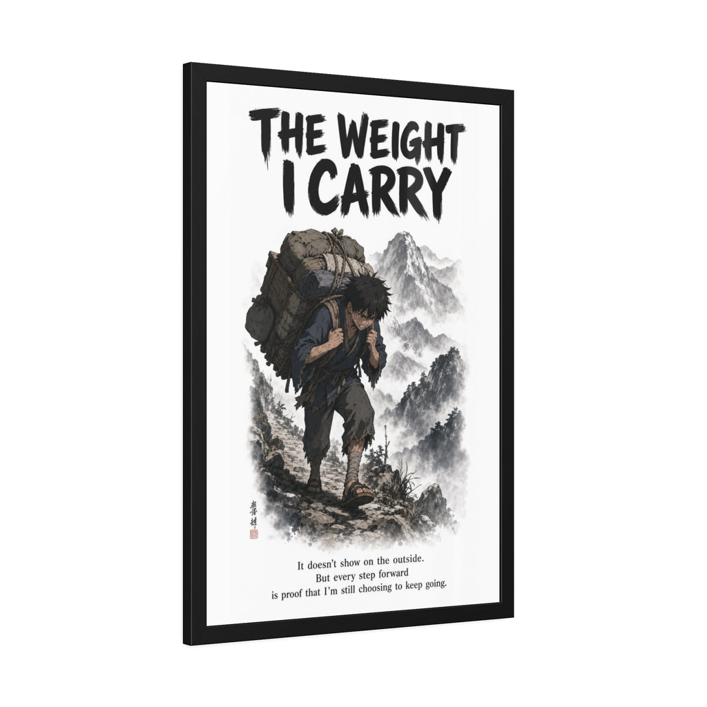 Framed Poster - "The Weight I Carry" Motivational Mountain Art Print