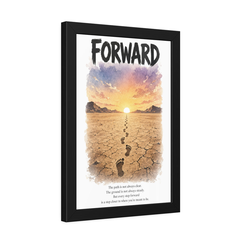 Framed Poster - 'Forward' Motivational Desert Sunrise Wall Art with Inspirational Quote