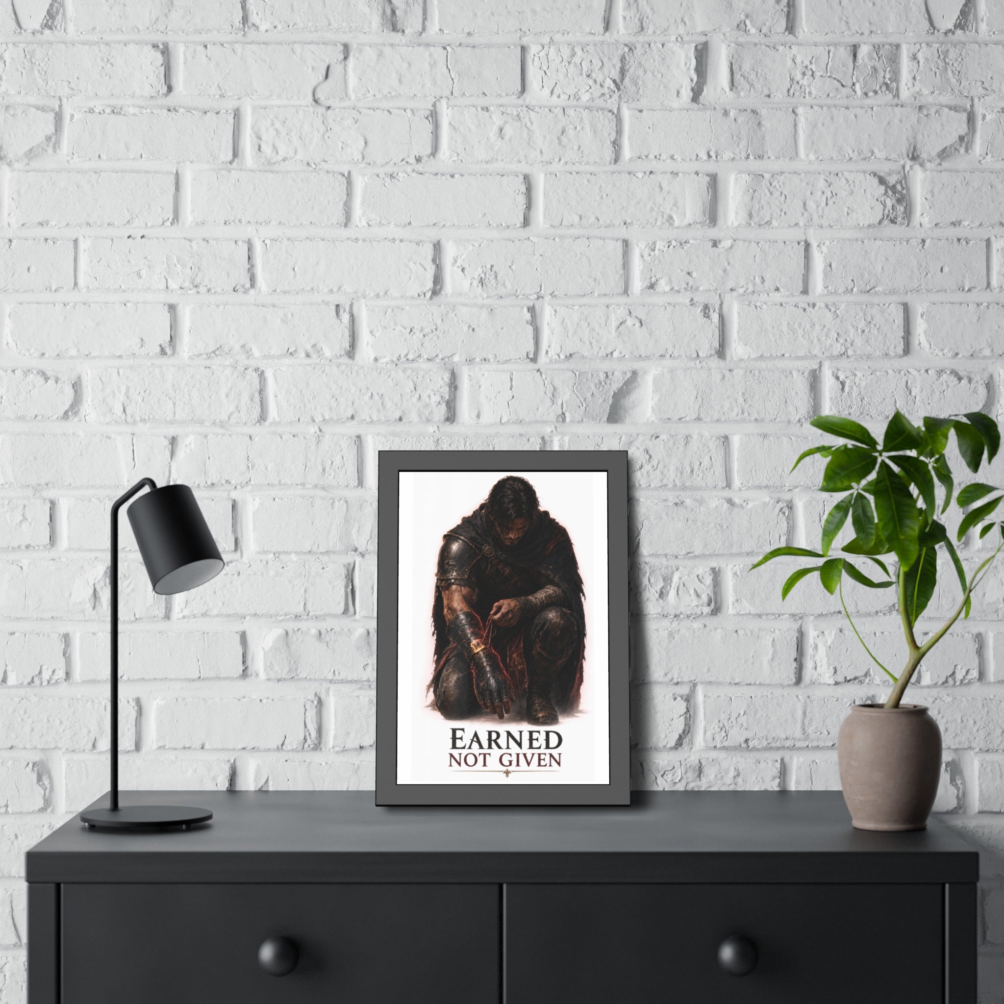 Framed Poster — "Earned Not Given" Knight Wall Art