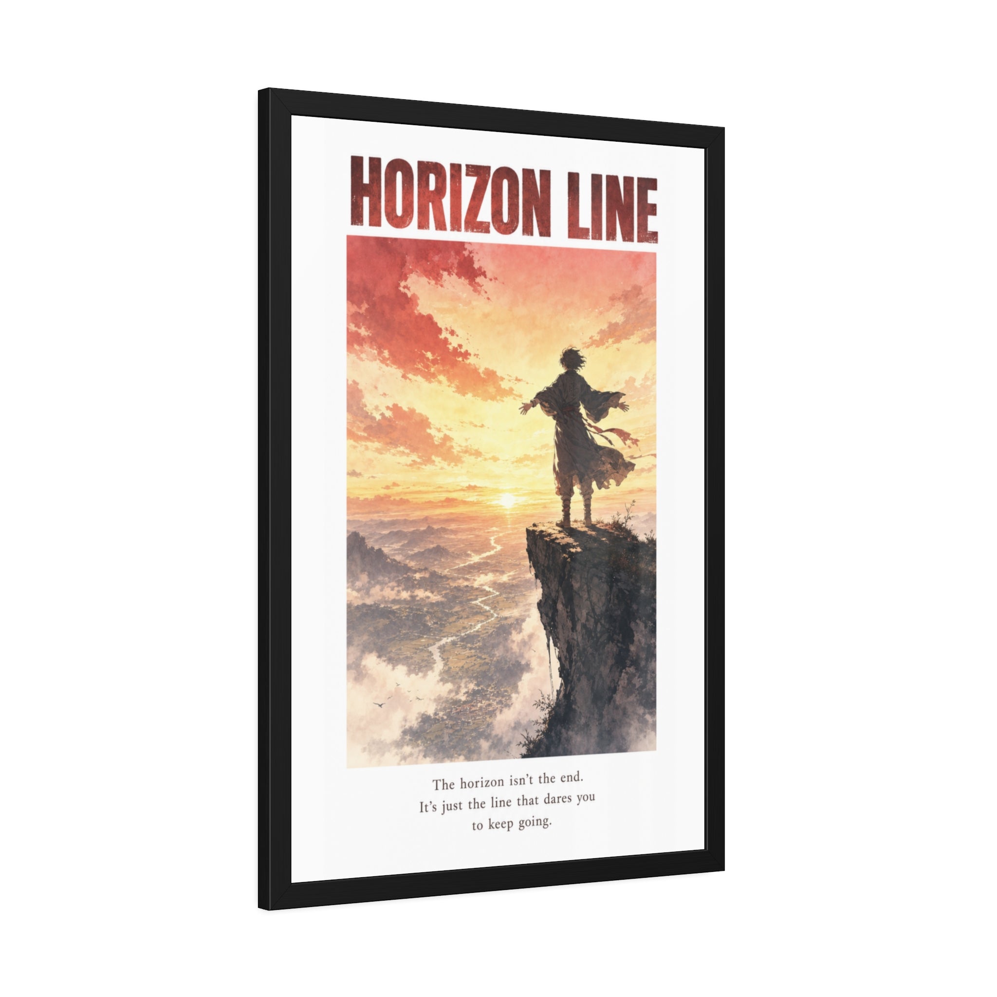 Horizon Line Framed Art Print — Inspirational Cliffside Sunset Poster