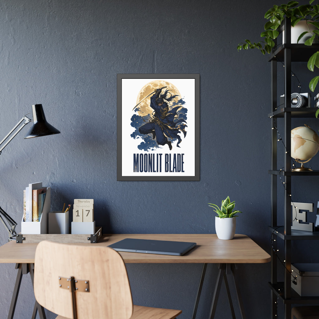 Moonlit Blade Framed Poster — Samurai Ninja Art Print