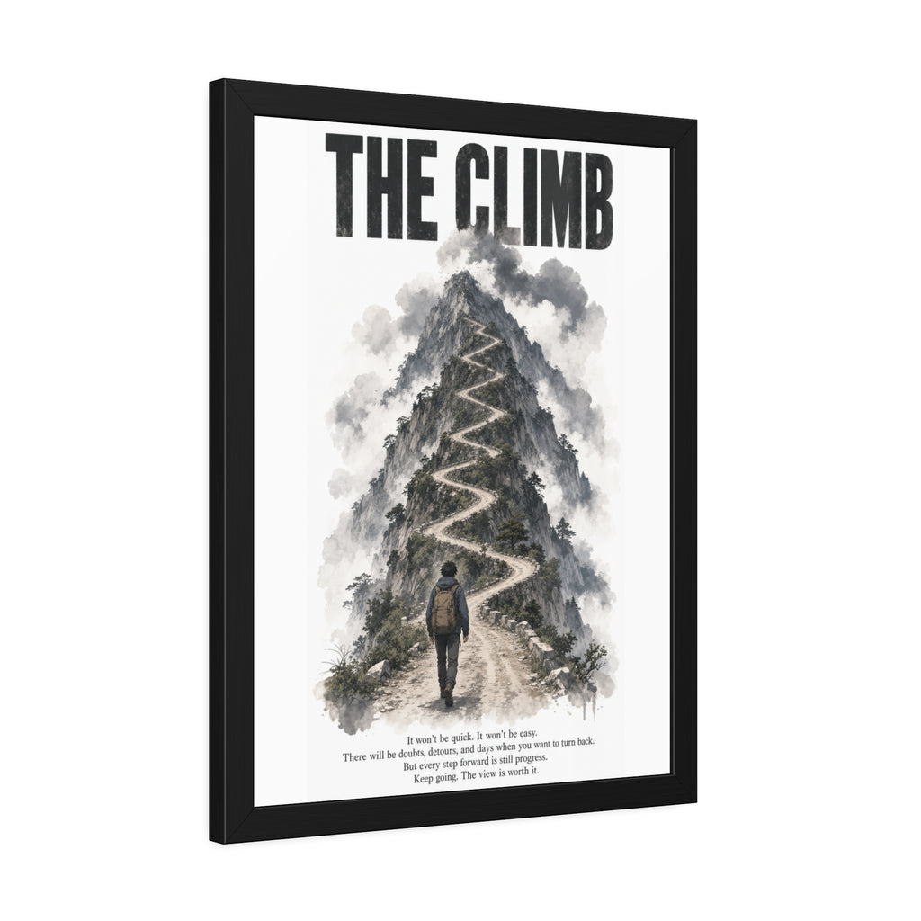 Framed Poster – "The Climb" Motivational Mountain Art Print