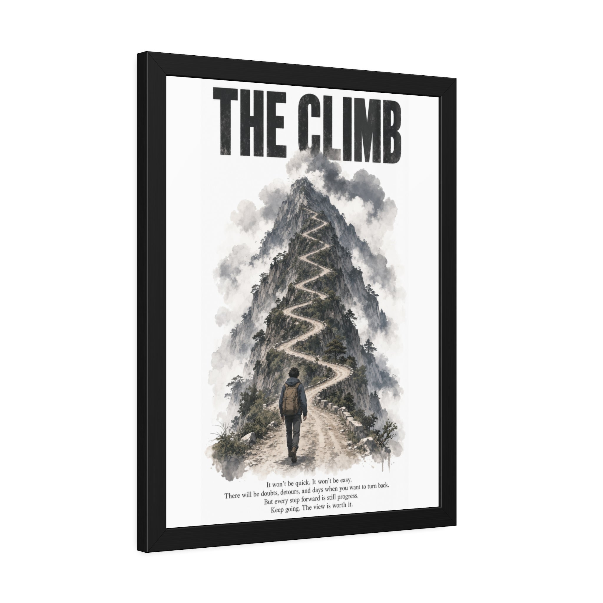 Framed Poster – "The Climb" Motivational Mountain Art Print