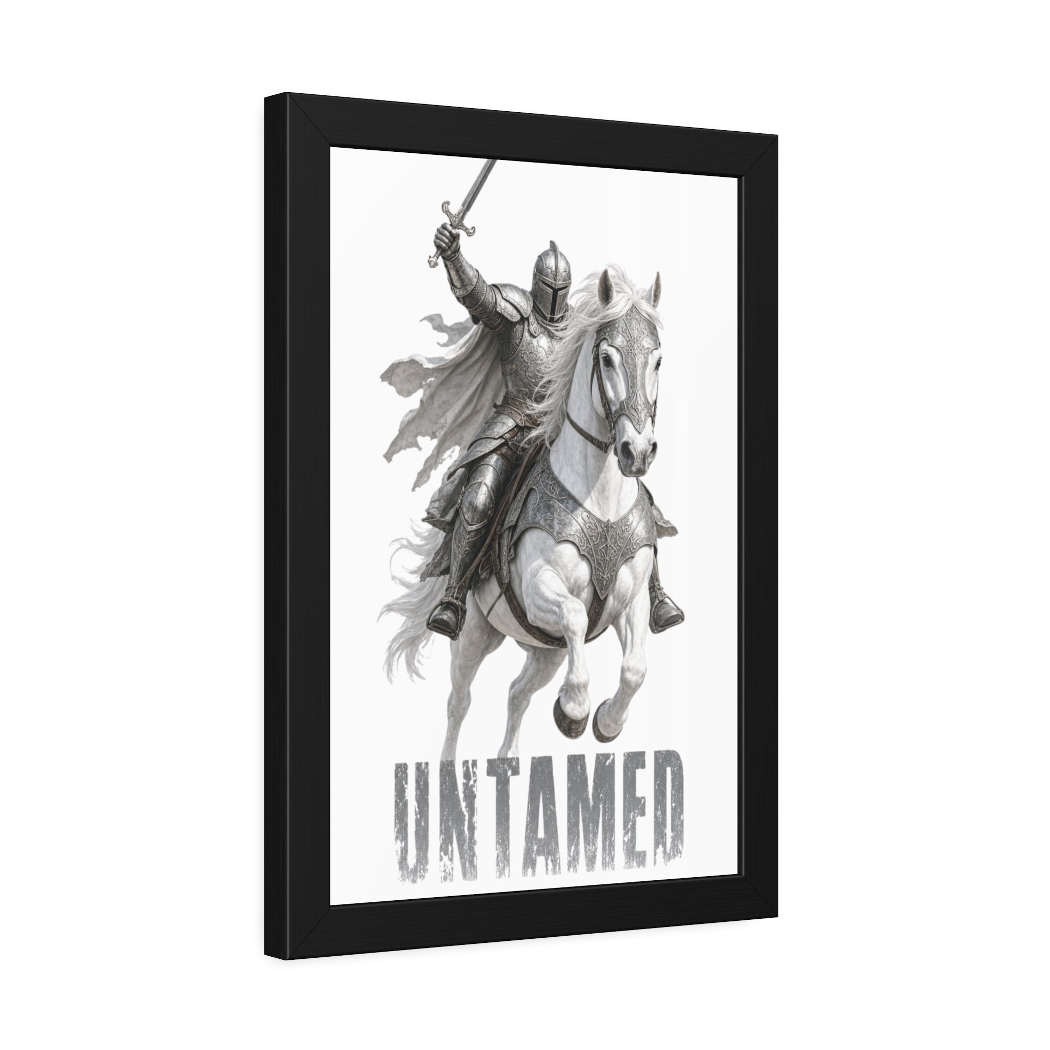Untamed Knight Horse Framed Poster — Medieval Warrior Wall Art
