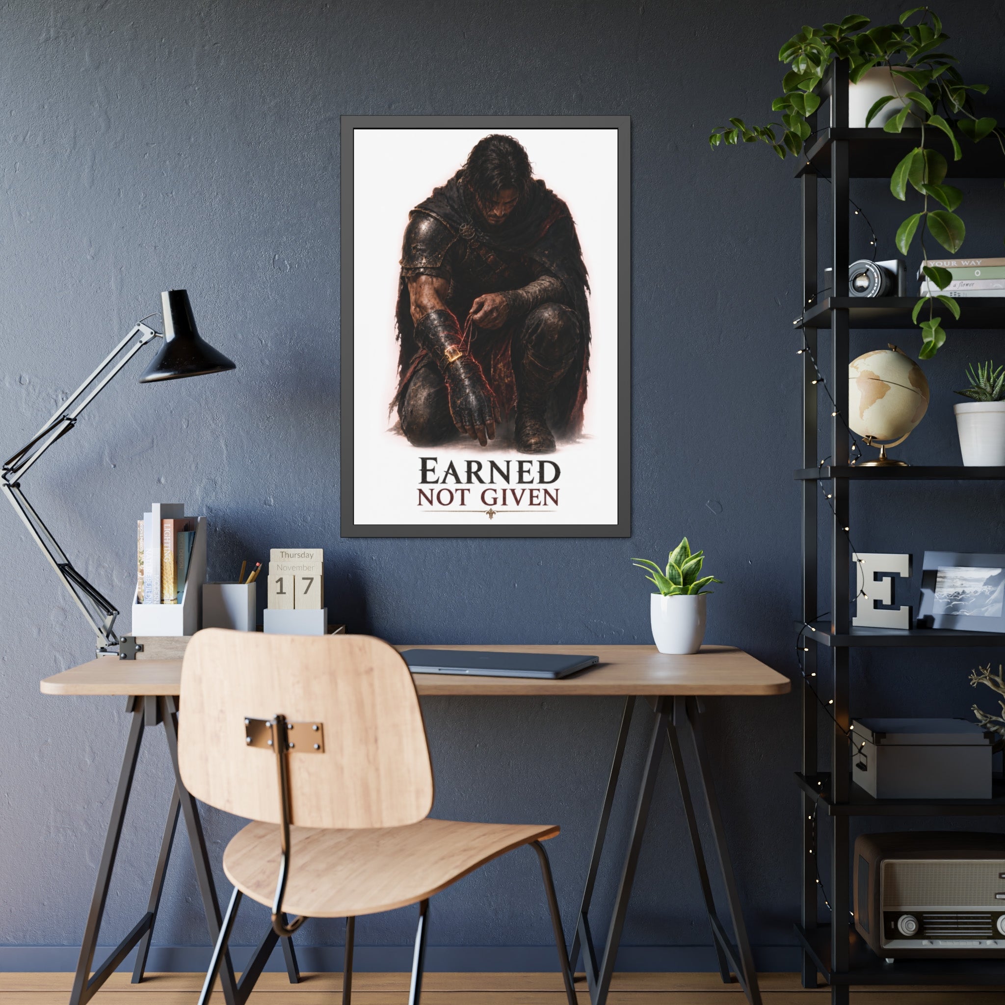 Framed Poster — "Earned Not Given" Knight Wall Art