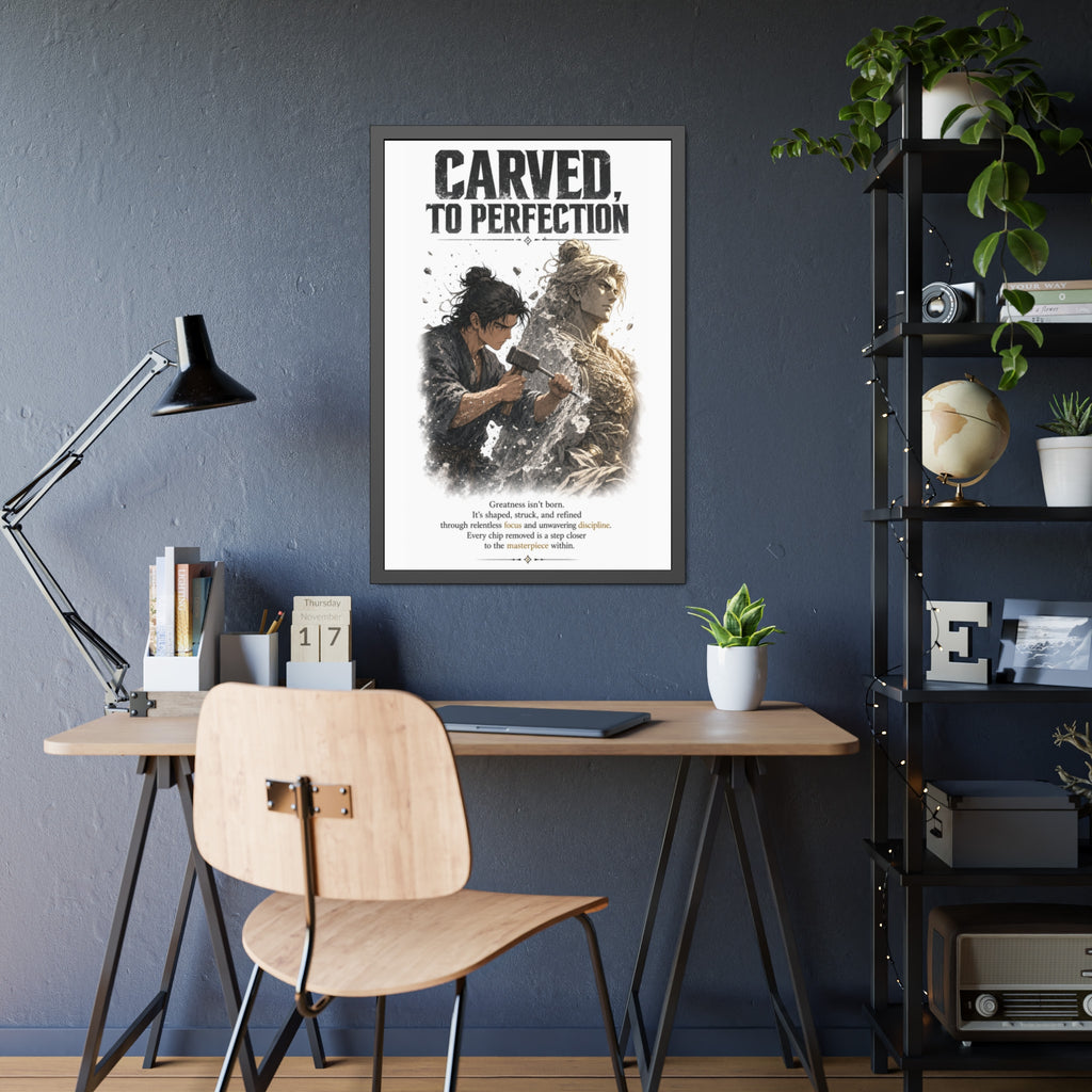 Framed Poster — "Carved to Perfection" Inspirational Sculpture Art