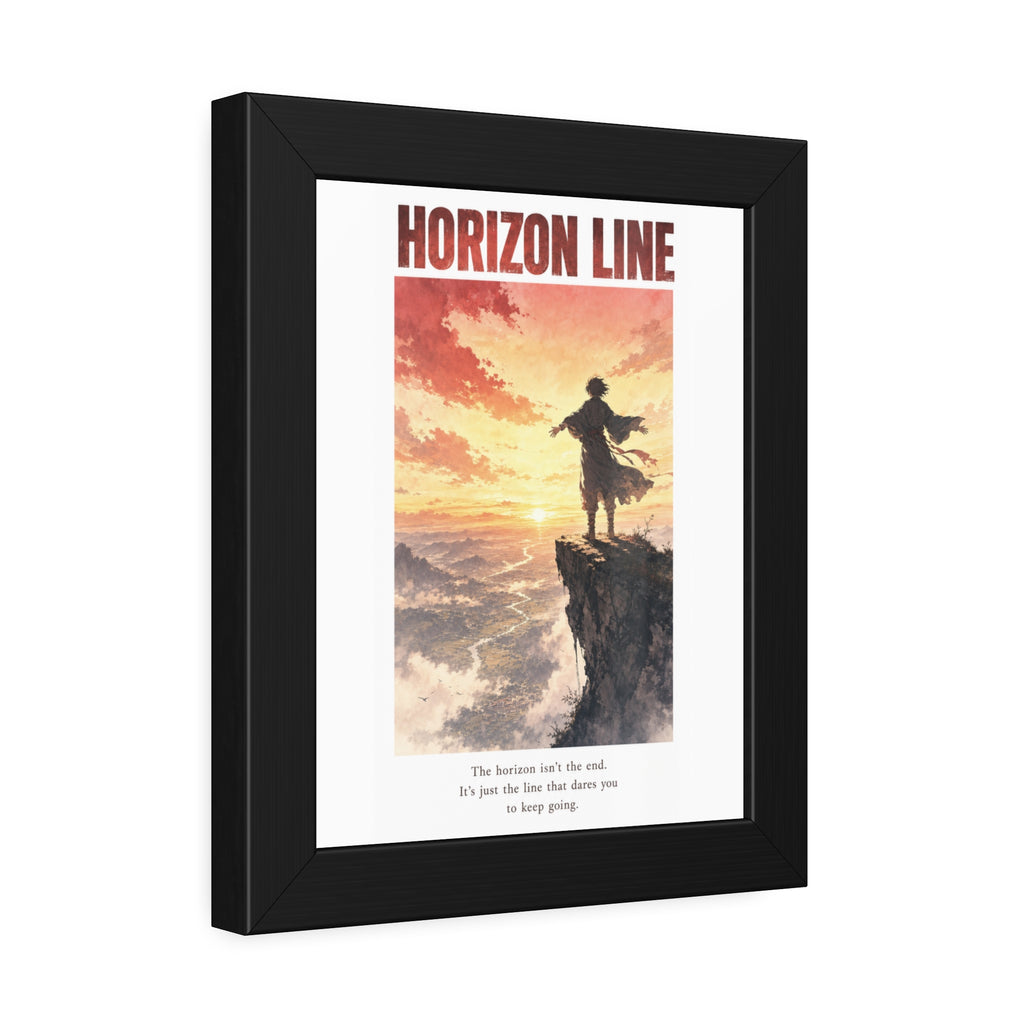 Horizon Line Framed Art Print — Inspirational Cliffside Sunset Poster