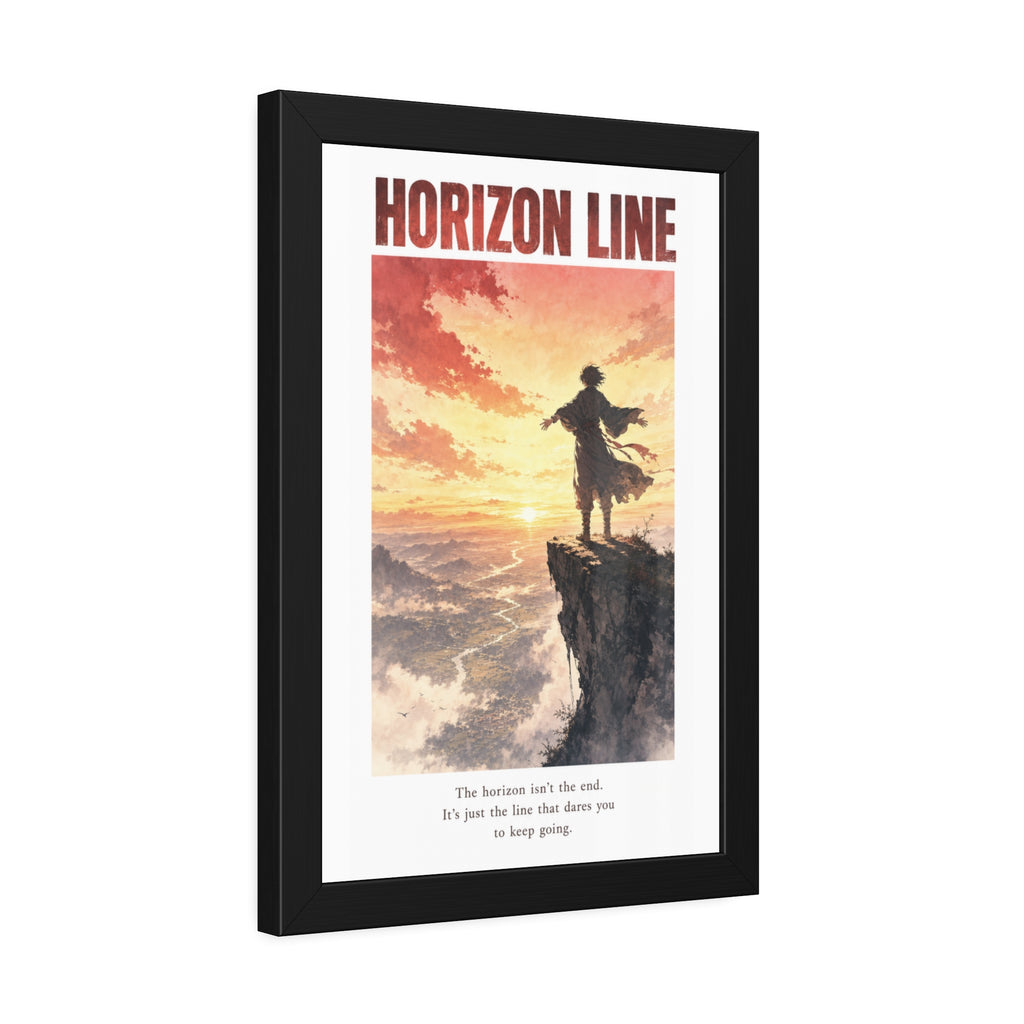 Horizon Line Framed Art Print — Inspirational Cliffside Sunset Poster
