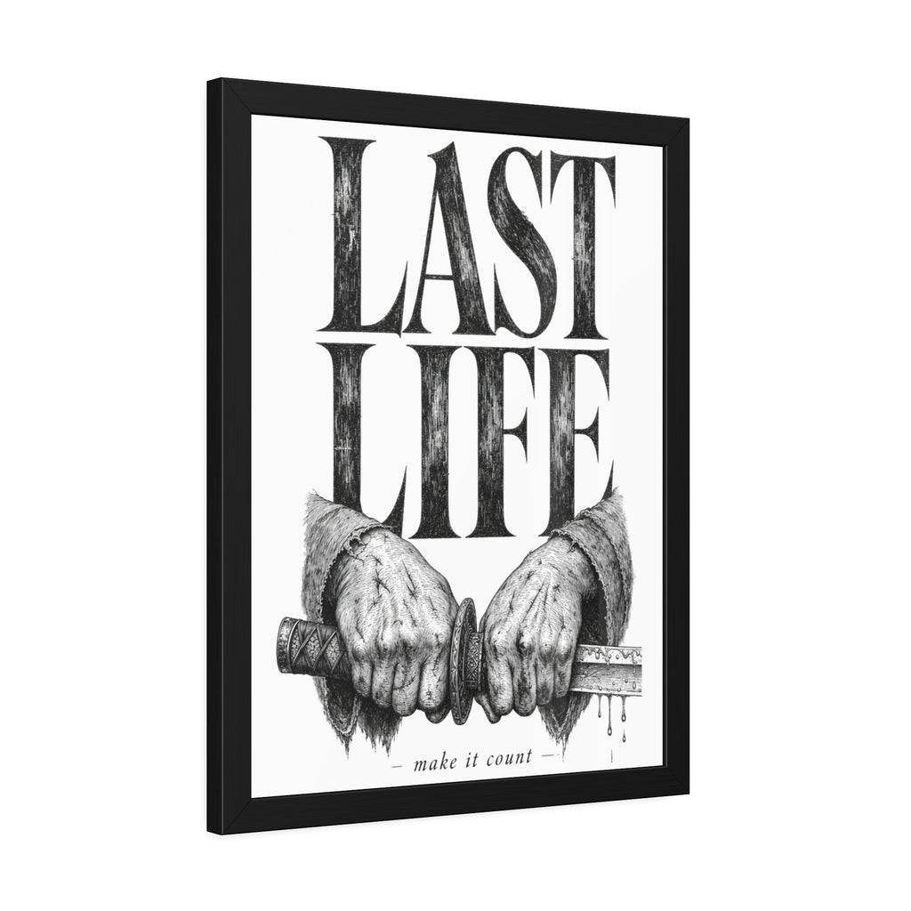 Framed Poster – "Last Life" Black & White Illustrated Art Print