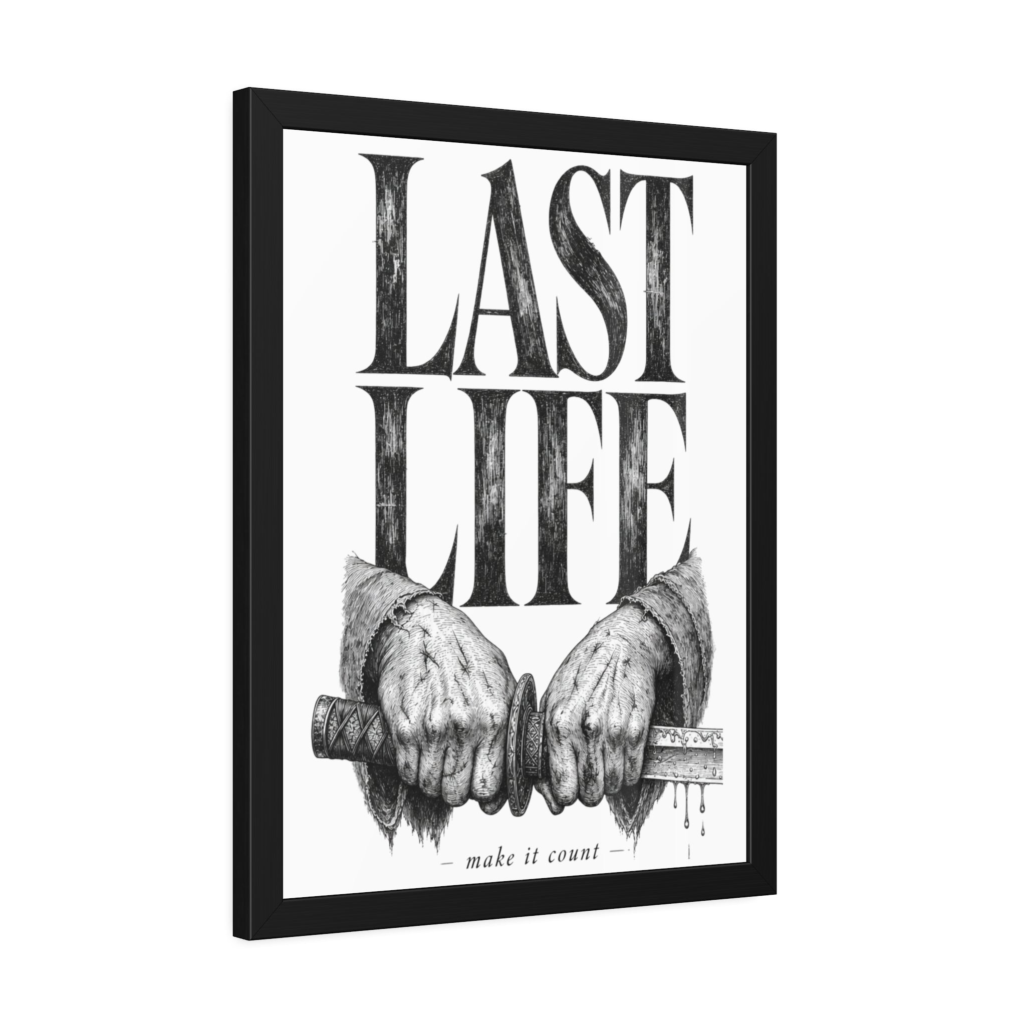 Framed Poster – "Last Life" Black & White Illustrated Art Print