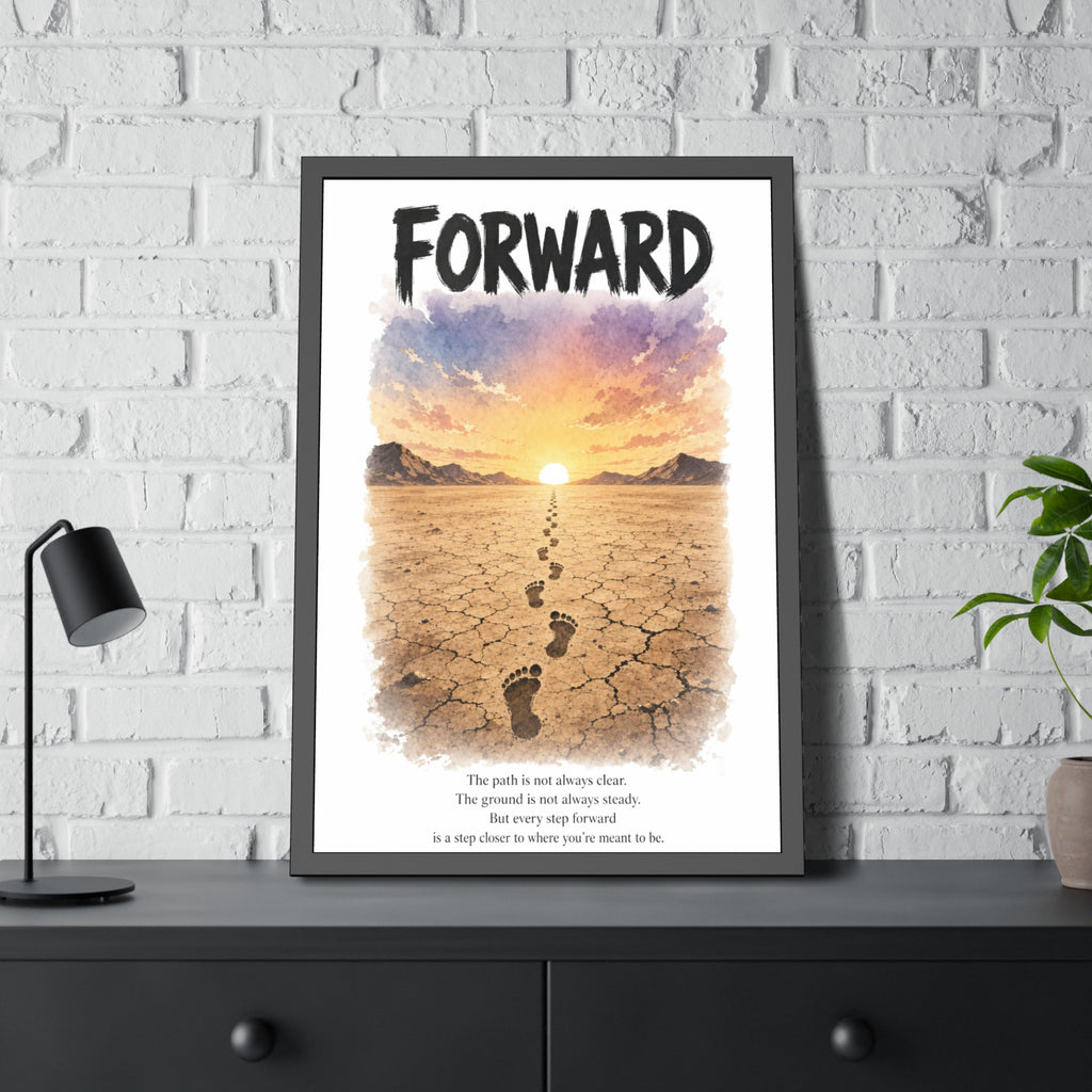 Framed Poster - 'Forward' Motivational Desert Sunrise Wall Art with Inspirational Quote