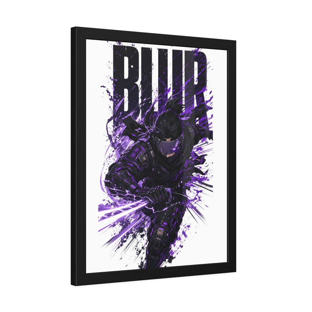 Blur Ninja Framed Poster — Purple Action Art Print