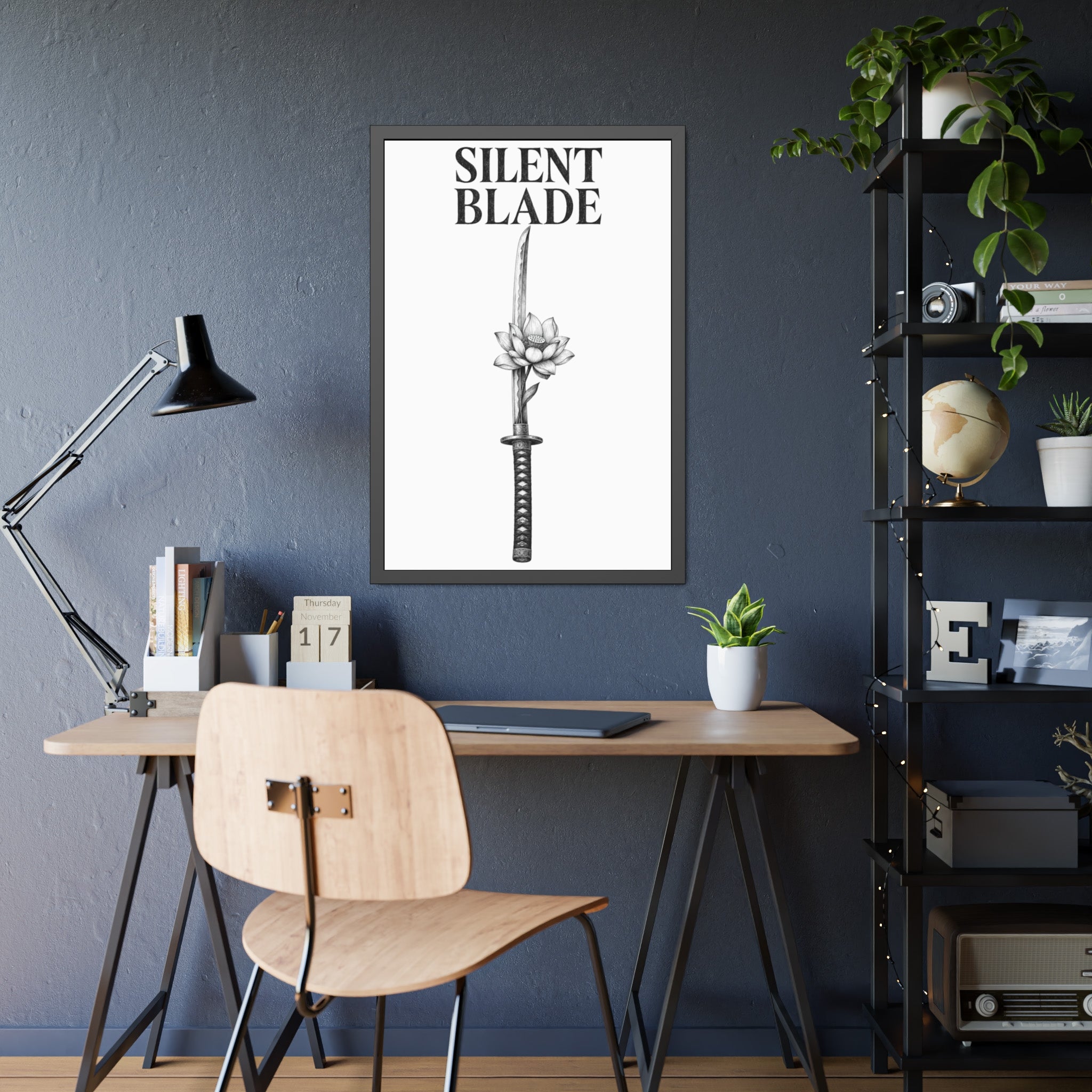 Silent Blade Framed Poster — Minimalist Samurai Sword Art Print