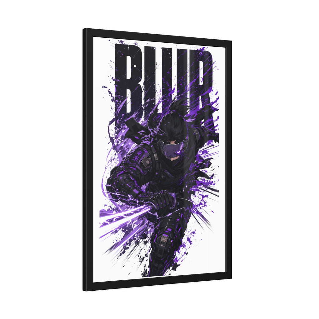 Blur Ninja Framed Poster — Purple Action Art Print