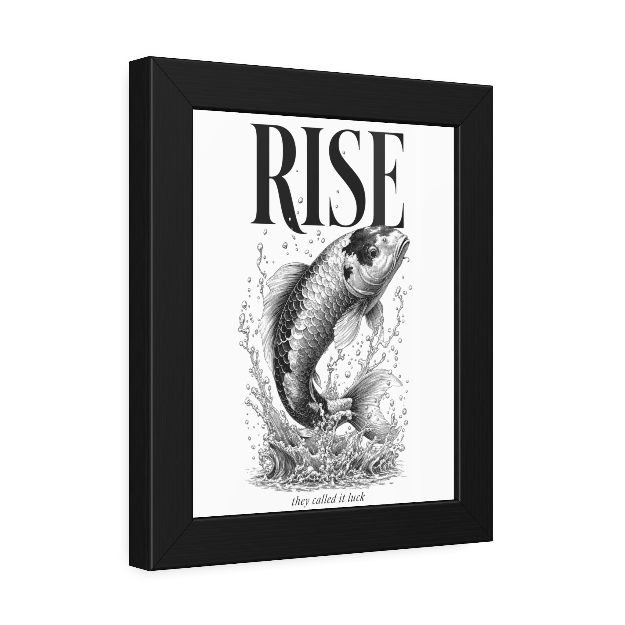 Rise Koi Fish Framed Art Print — Motivational Black & White Poster