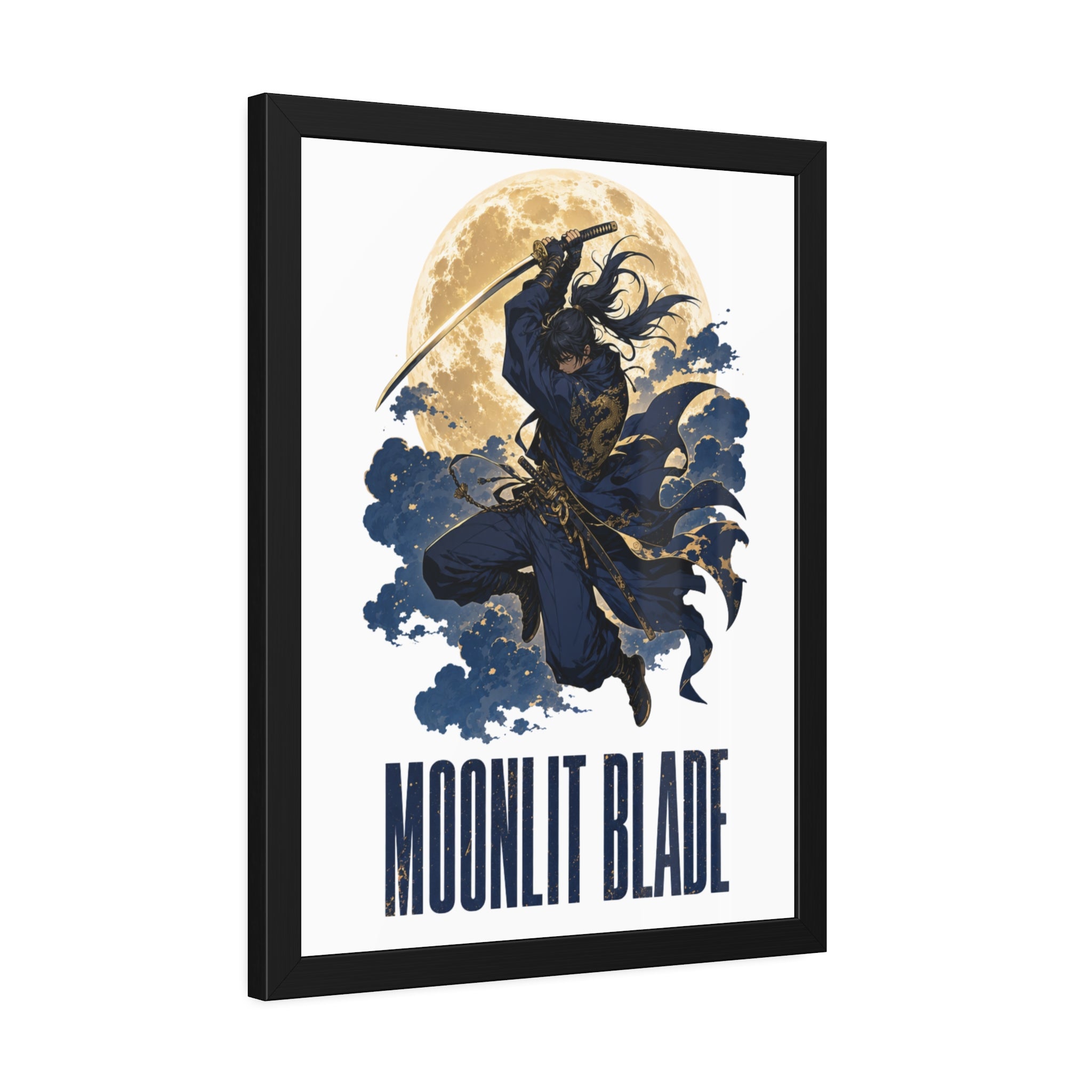 Moonlit Blade Framed Poster — Samurai Ninja Art Print