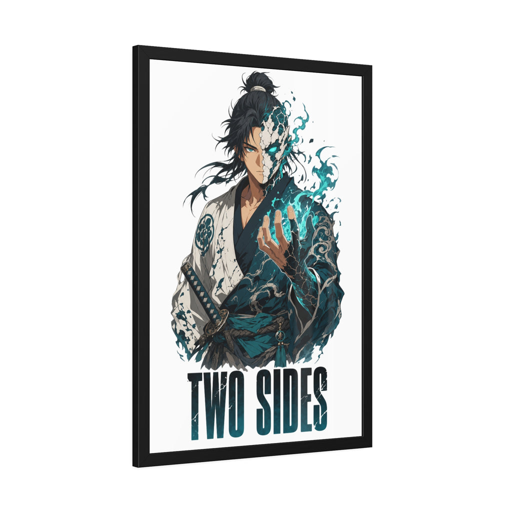 Two Sides Samurai Framed Art Print — Duality Warrior Poster