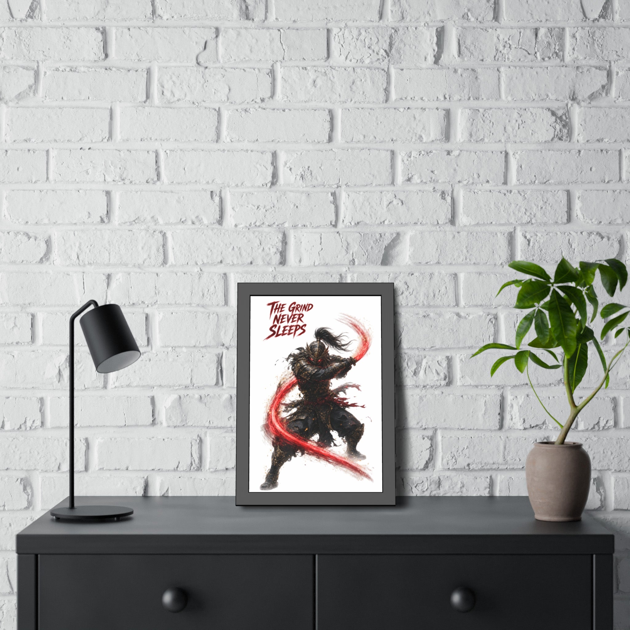 Framed Poster — 'The Grind Never Sleeps' Samurai Art Print