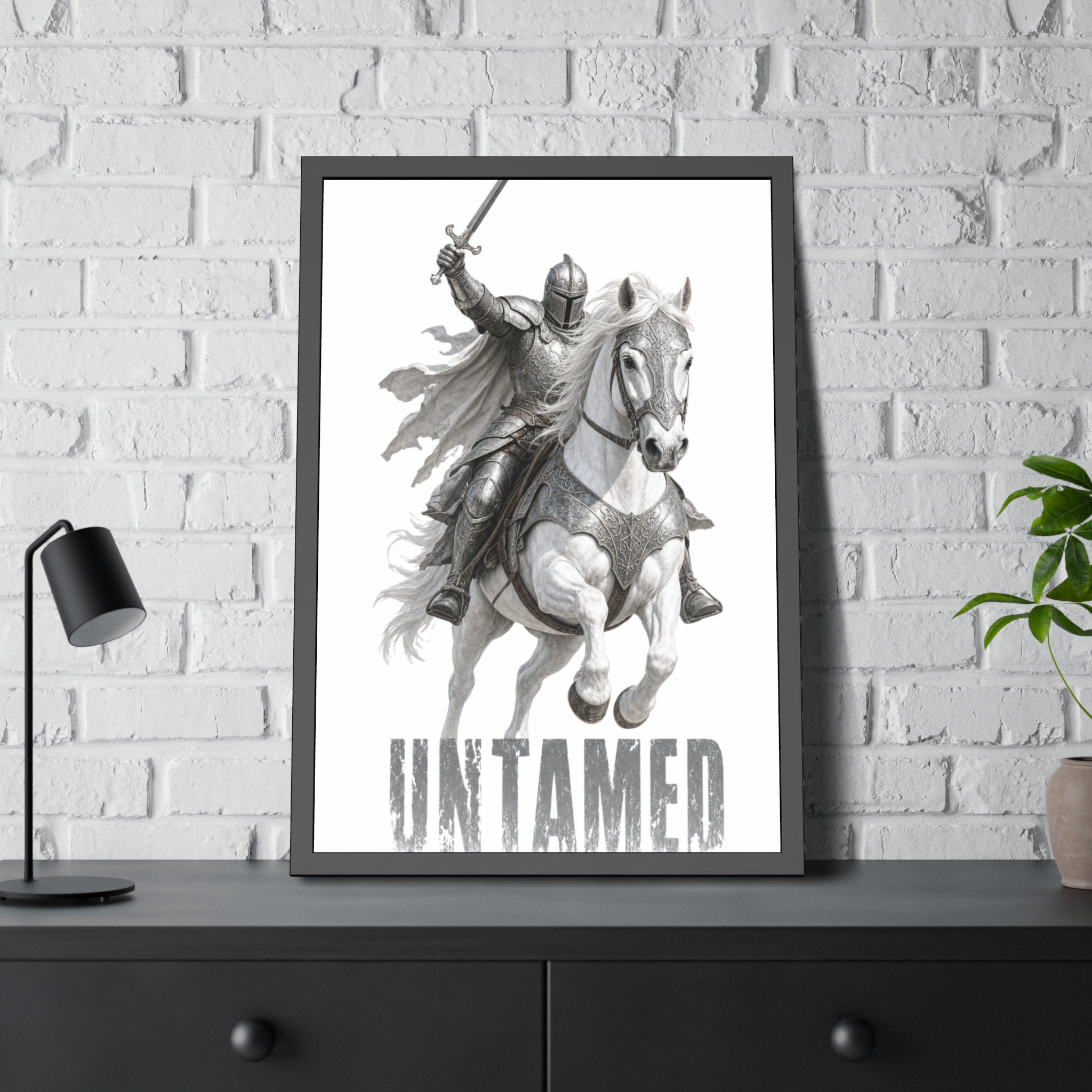 Untamed Knight Horse Framed Poster — Medieval Warrior Wall Art